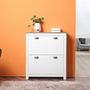 Voir la diapositive 2 : HOMCOM Armoire à chaussures 2 portes abattantes 2 compartiments poignées coquilles métal MDF blanc chêne clair