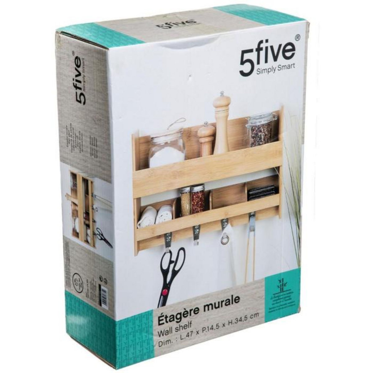 FIVE Étagère Murale & Crochets  Bambou  47cm Naturel