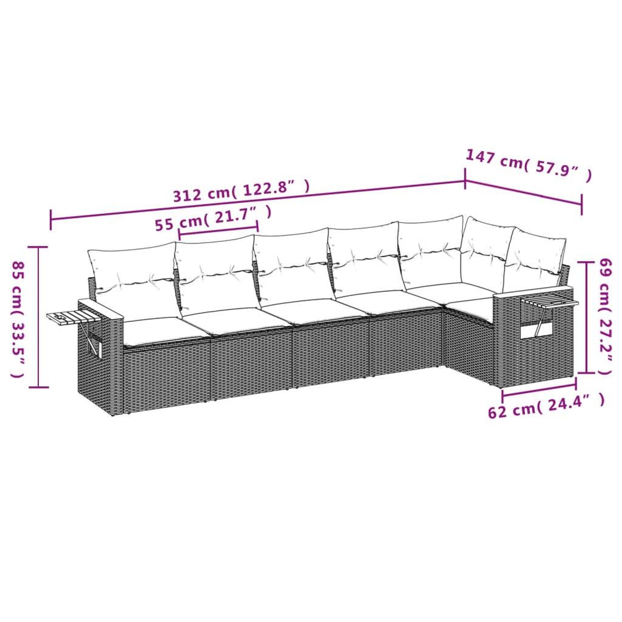 Voir la diapositive 6 : VIDAXL Salon de jardin avec coussins 6 pcs beige resine tressee