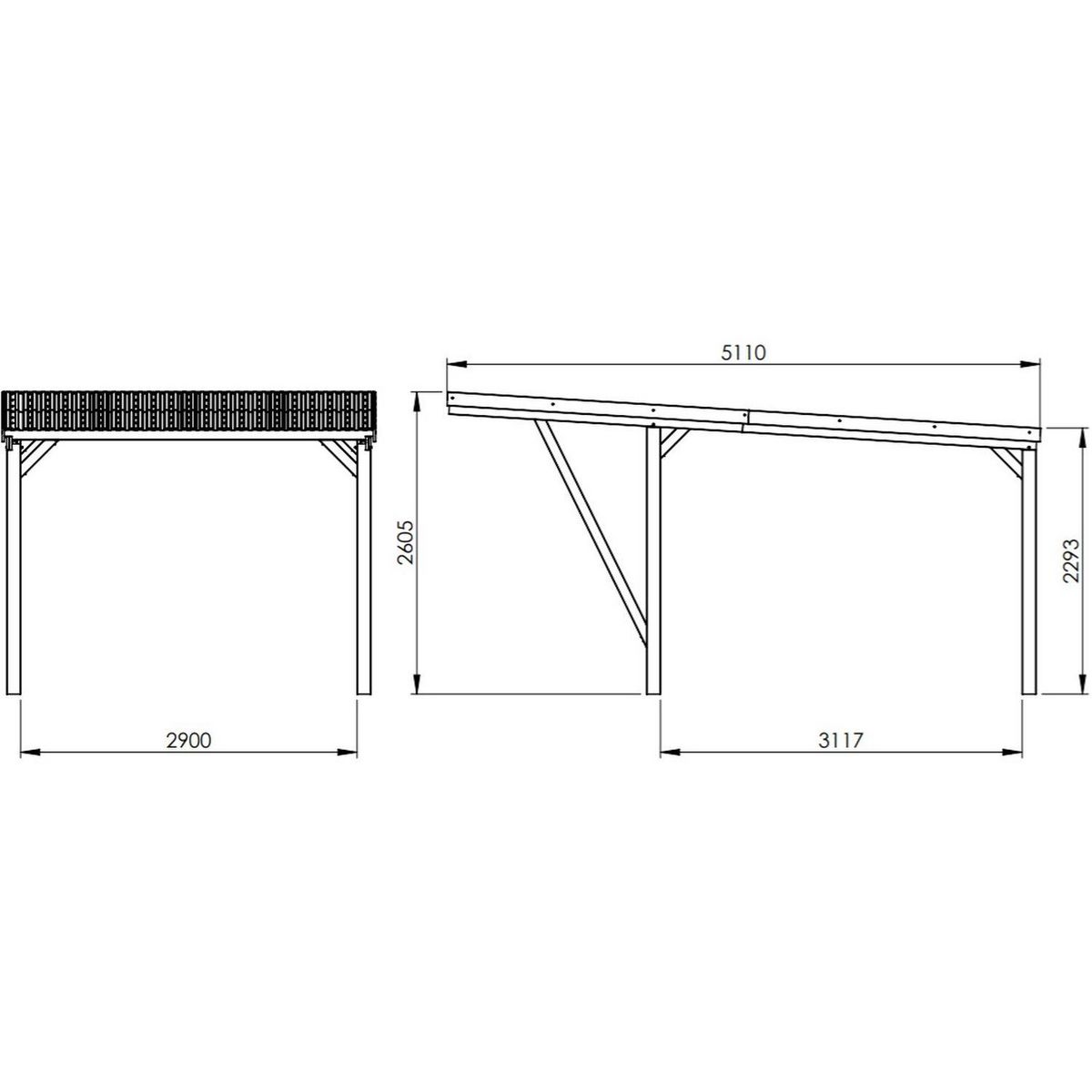 Forest Style Carport toit plat - Bois traité autoclave - 16,5 m² - VICTOR MODERN