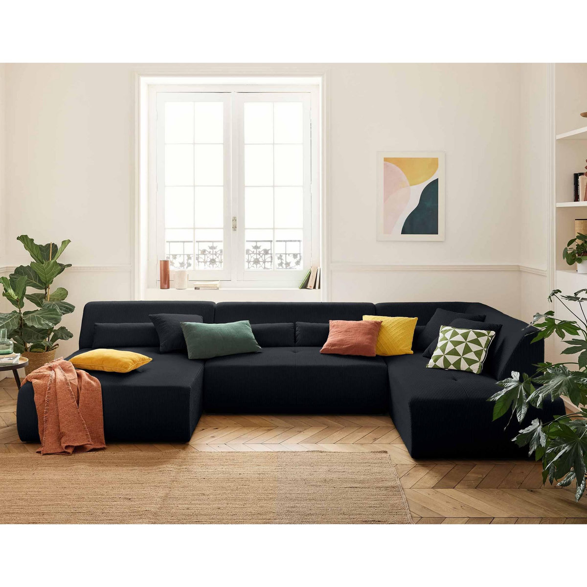 LISA DESIGN Onyx - canapé panoramique d'angle droit 7 places - en velours côtelé