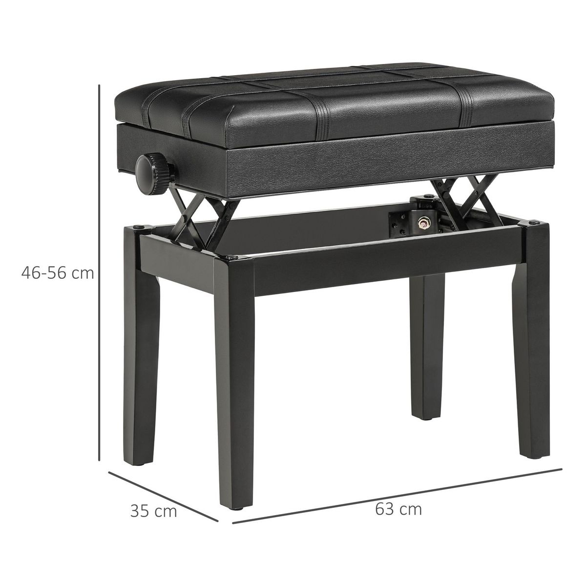 HOMCOM Banquette tabouret siège pour piano coffre intégré hauteur réglable bois hévéa assise revêtement synthétique noir