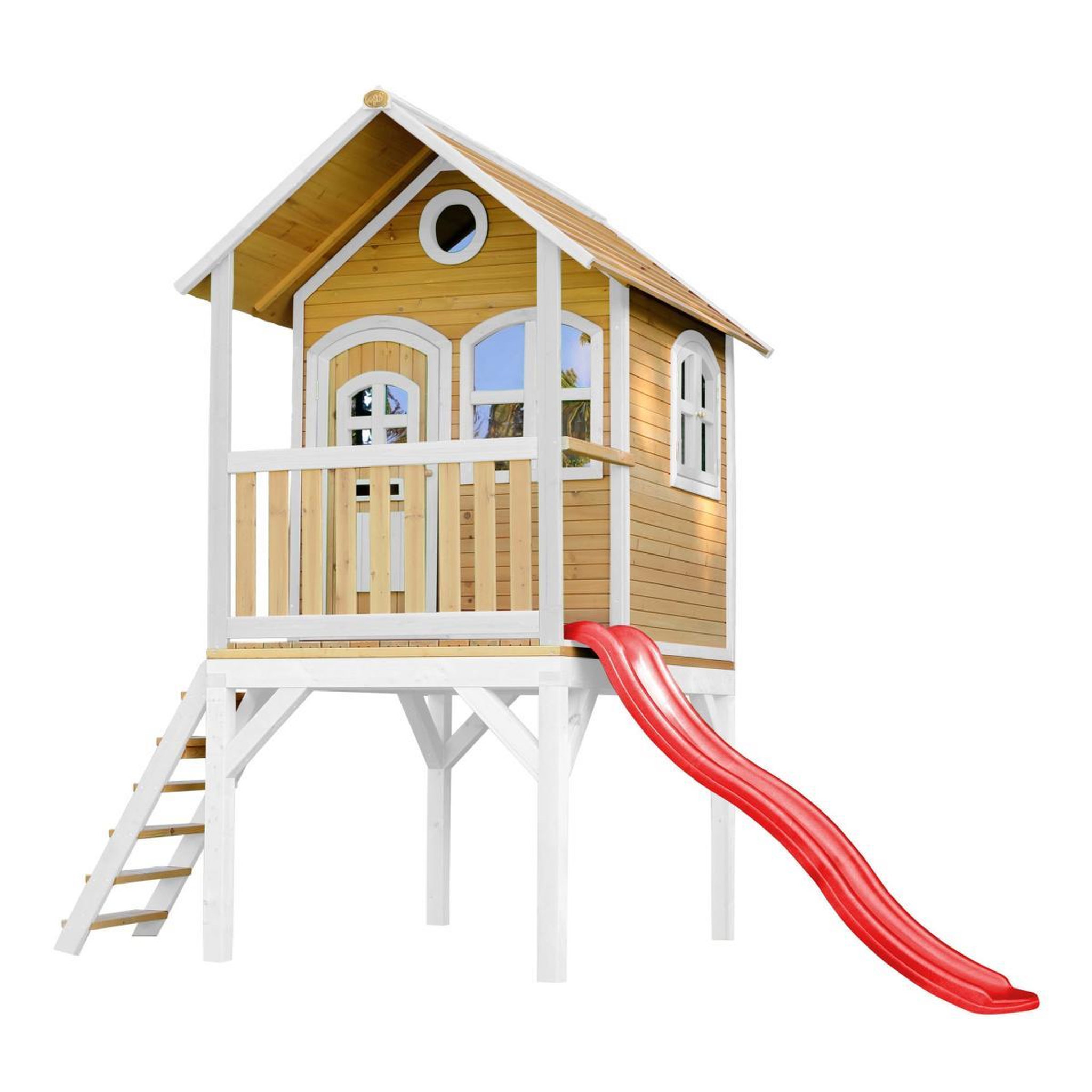 Axi House Maisonnette Sophie marron-blanc toboggan rouge