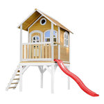 Axi House Maisonnette Sophie marron-blanc toboggan rouge