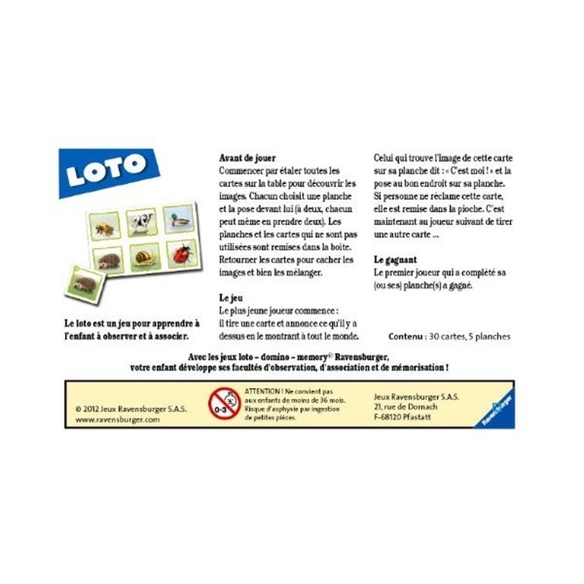 Voir la diapositive 2 : RAVENSBURGER Loto les animaux familiers