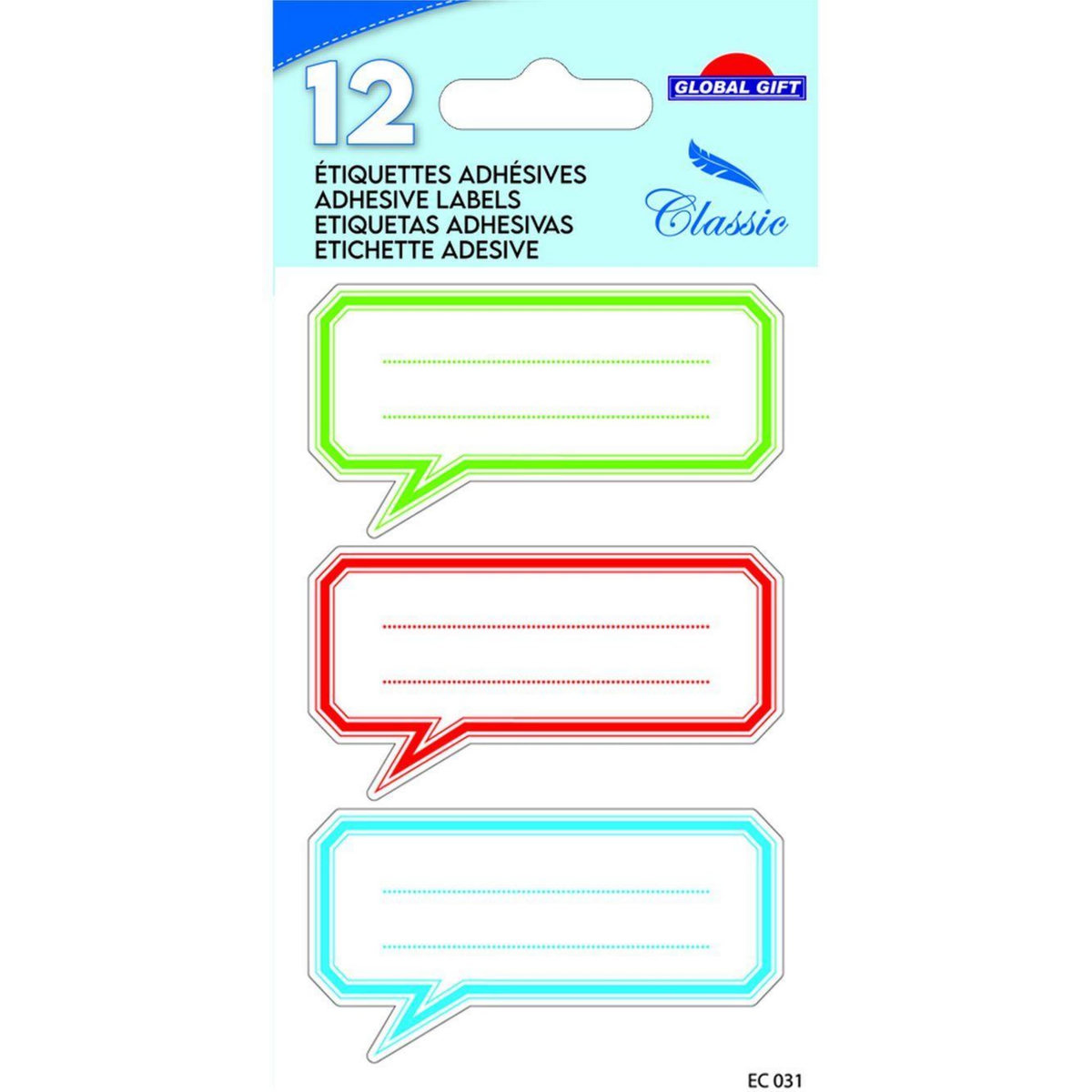 GLOBAL GIFT 12 étiquettes adhésives scolaires - Bulle - Couleurs