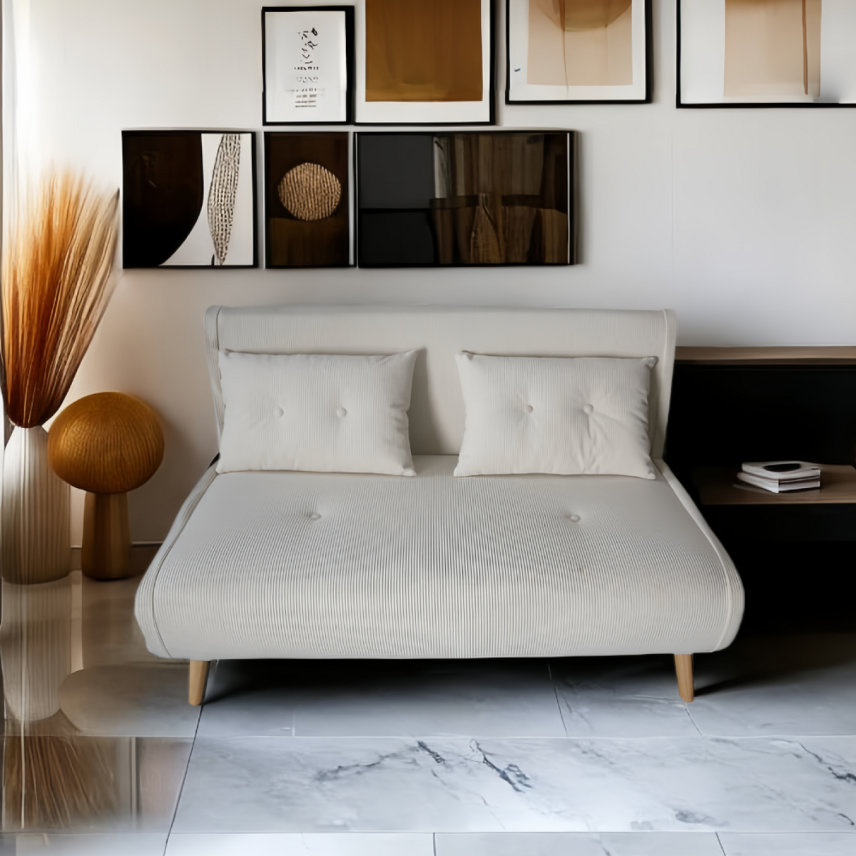 CONCEPT USINE Canapé convertible en velours côtelé beige 2 places ENNIS