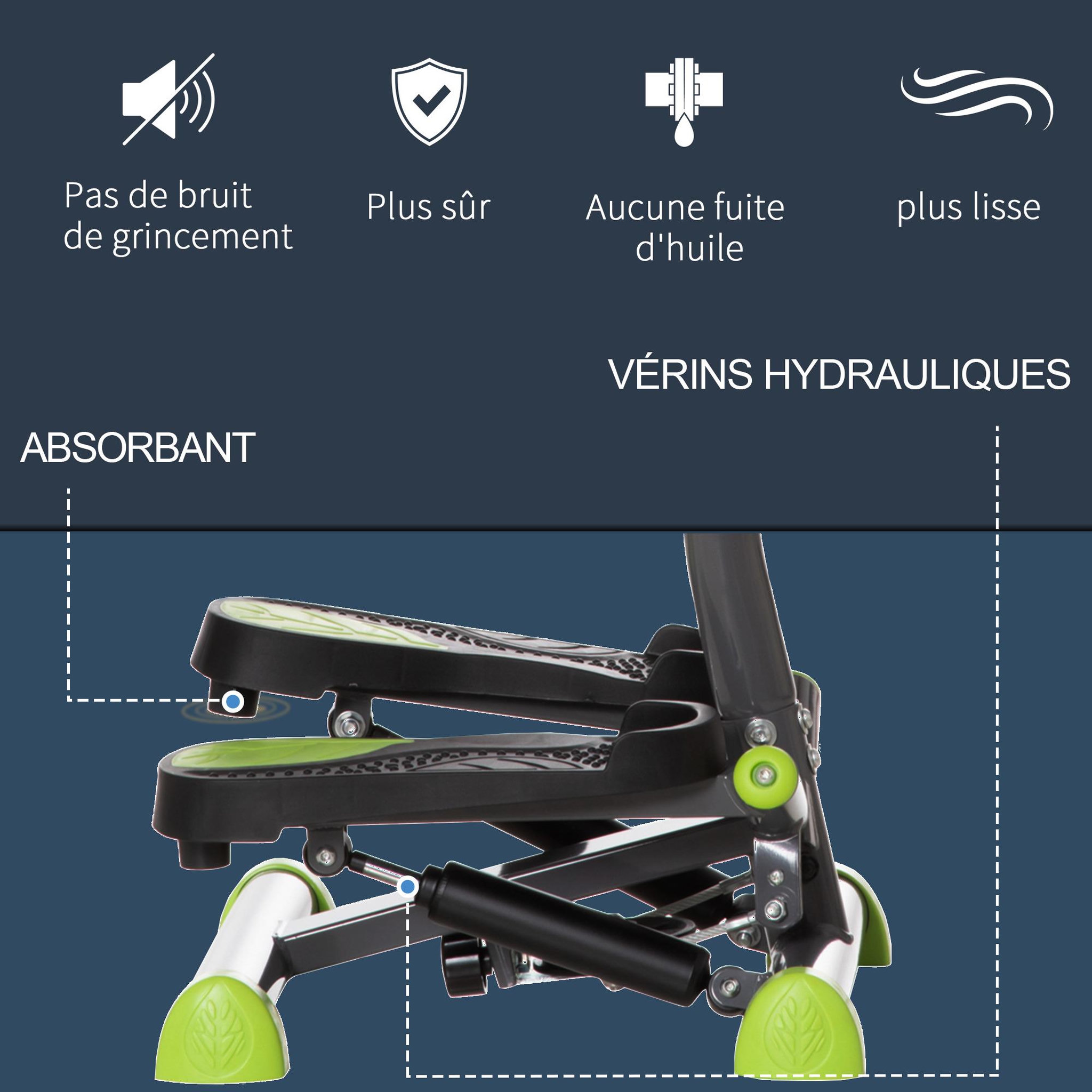 Voir la diapositive 5 : HOMCOM Stepper fitness avec guidon ergonomique - écran lcd multifonction - résistance réglable - acier gris vert noir