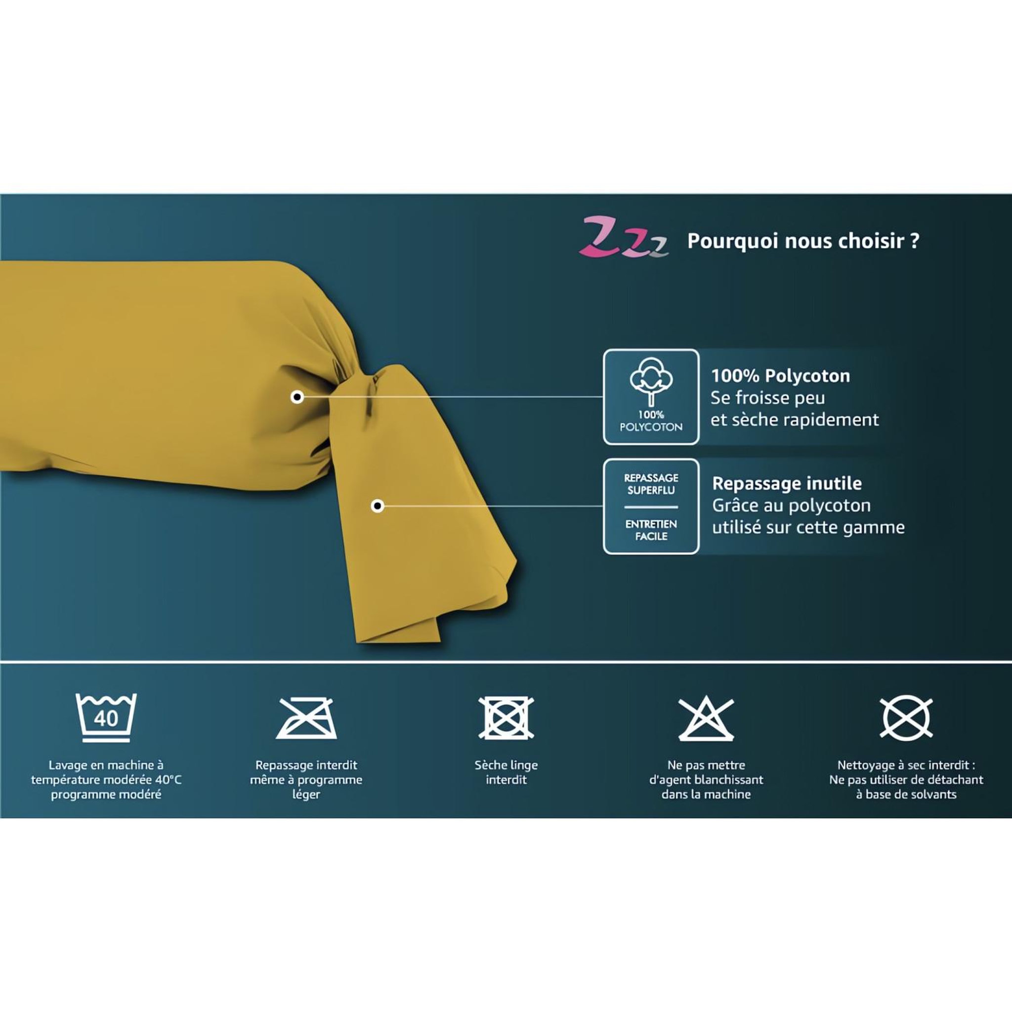 Voir la diapositive 2 : ZZZ Taie de traversin uni ZZZ en polycoton
