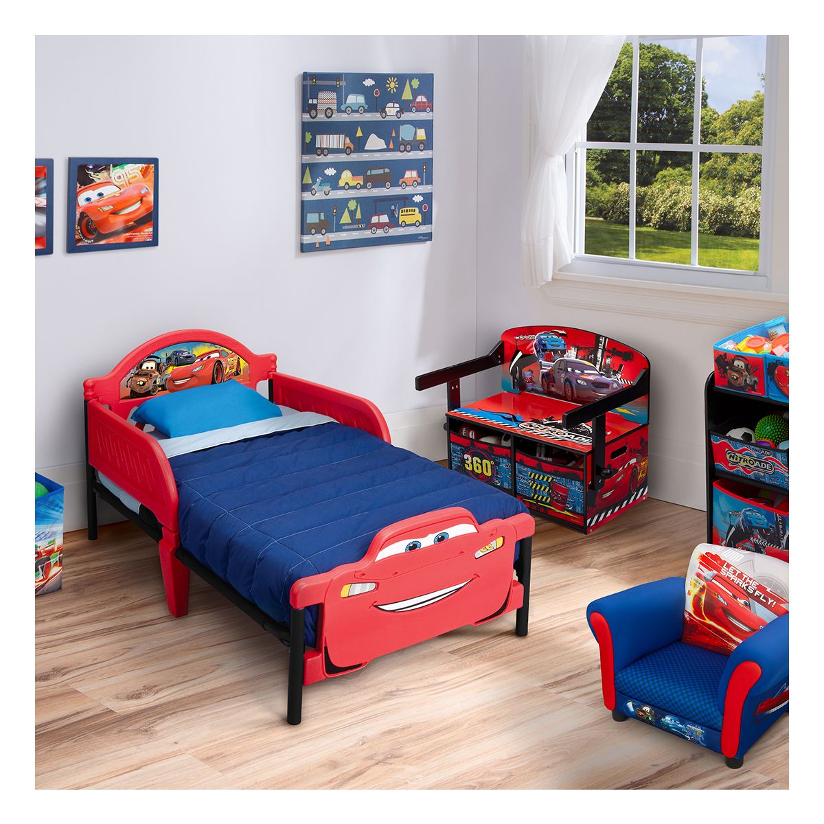 CARS Pupitre en bois CARS avec banc et rangement 