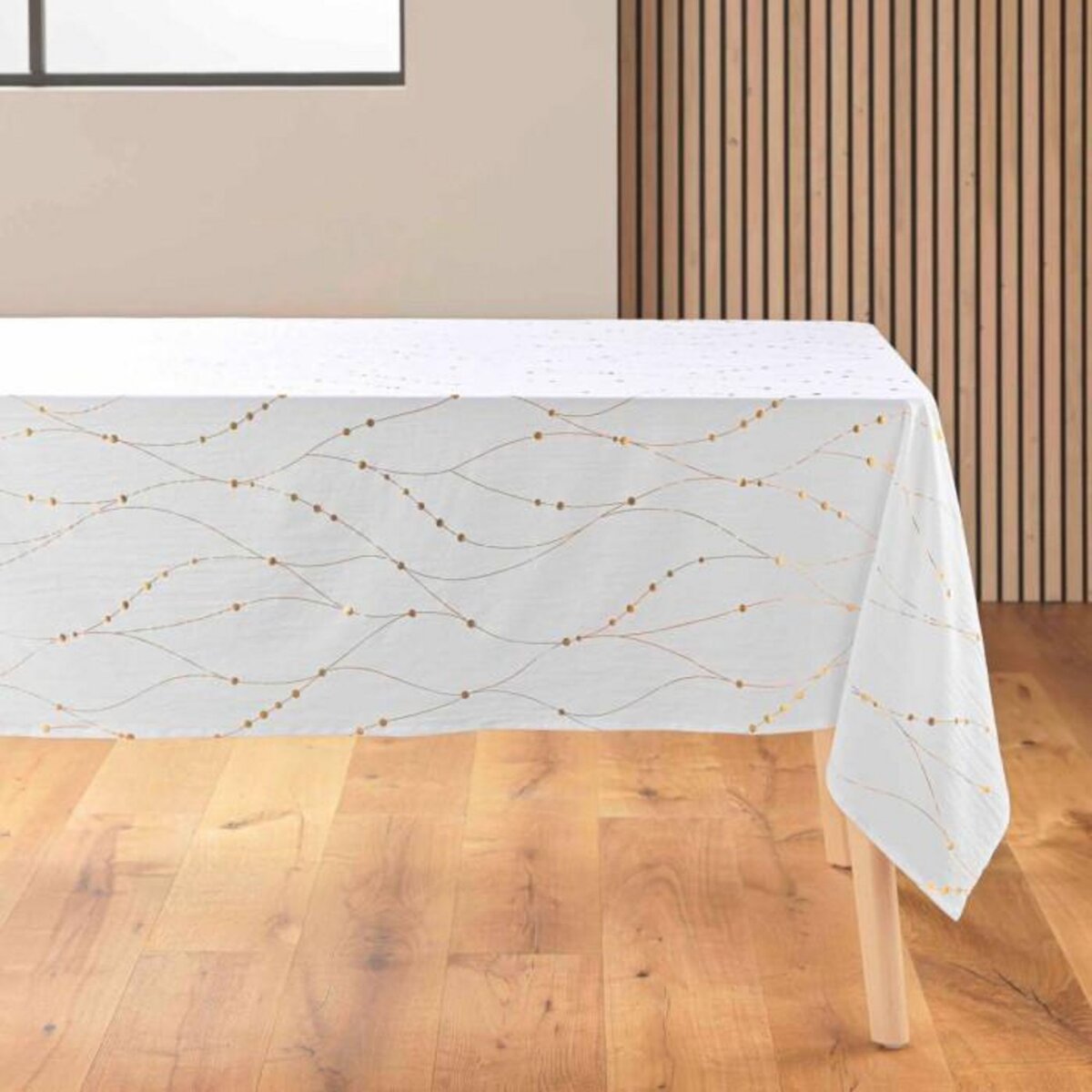 Paris Prix Nappe Antitache Imprimé  Firmament  140x240cm Blanc & Or
