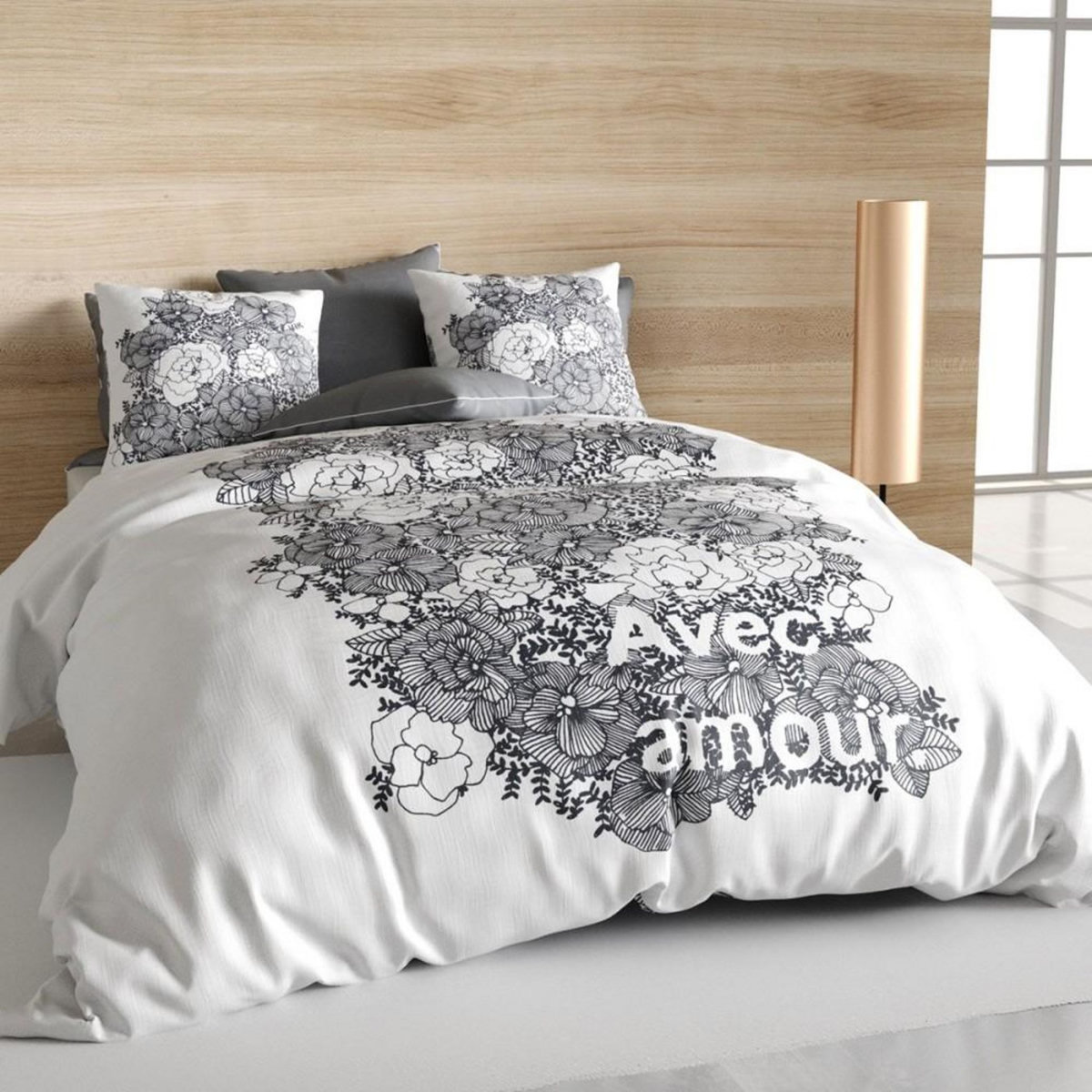 ATELIER DU COTON Housse de couette 240x220 Avec Amour + 2 taies coton bio 47 fils