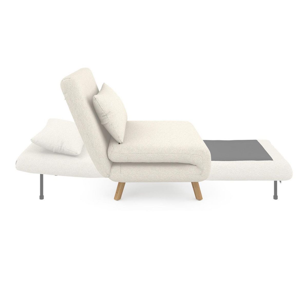 ID MARKET Fauteuil convertible ROMEO lit d'appoint 1 place 80x190 cm bouclette blanc