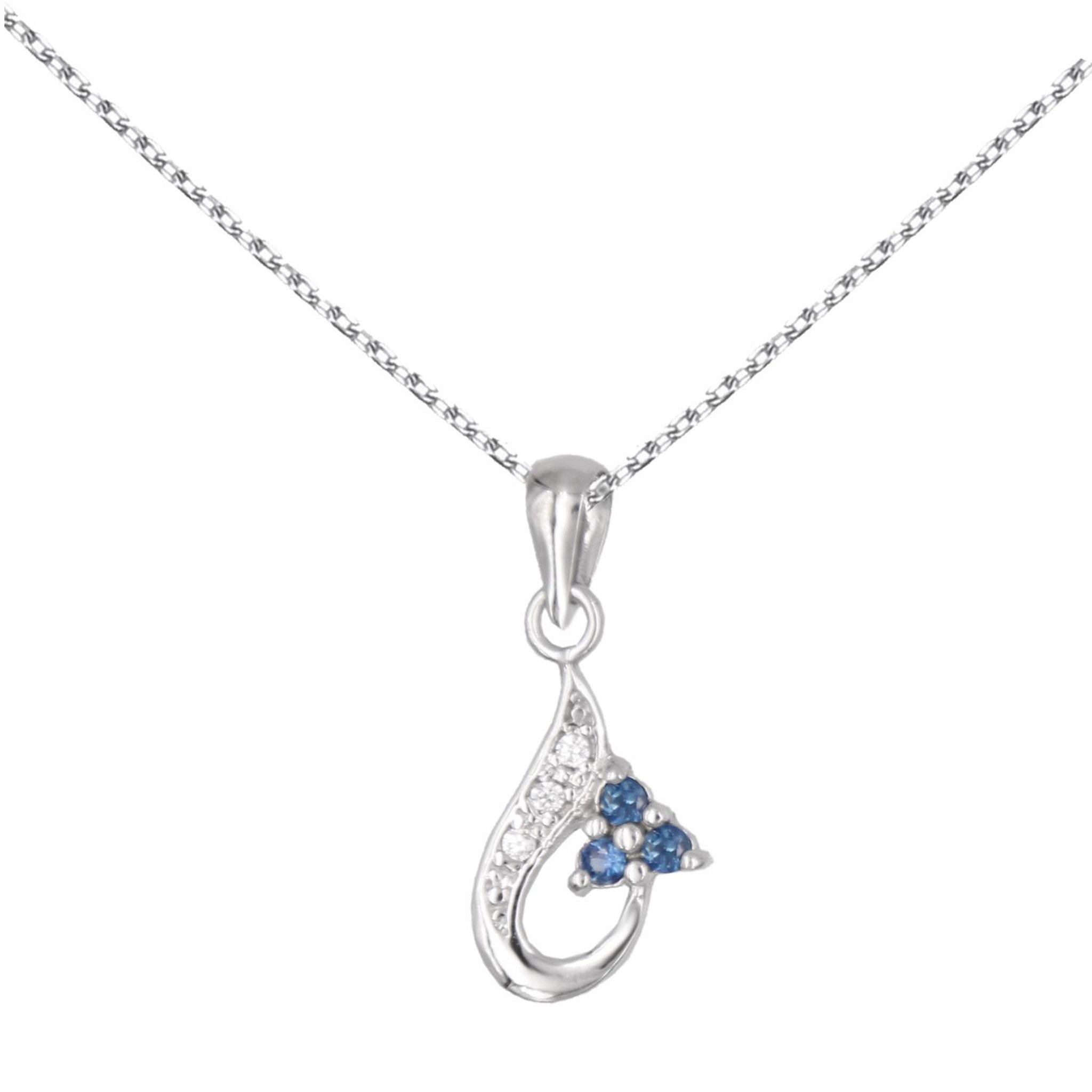 L'ATELIER D'AZUR Collier - Pendentif Or Blanc, Saphirs Bleus et Zirconiums - Chaine Argentée - Femme