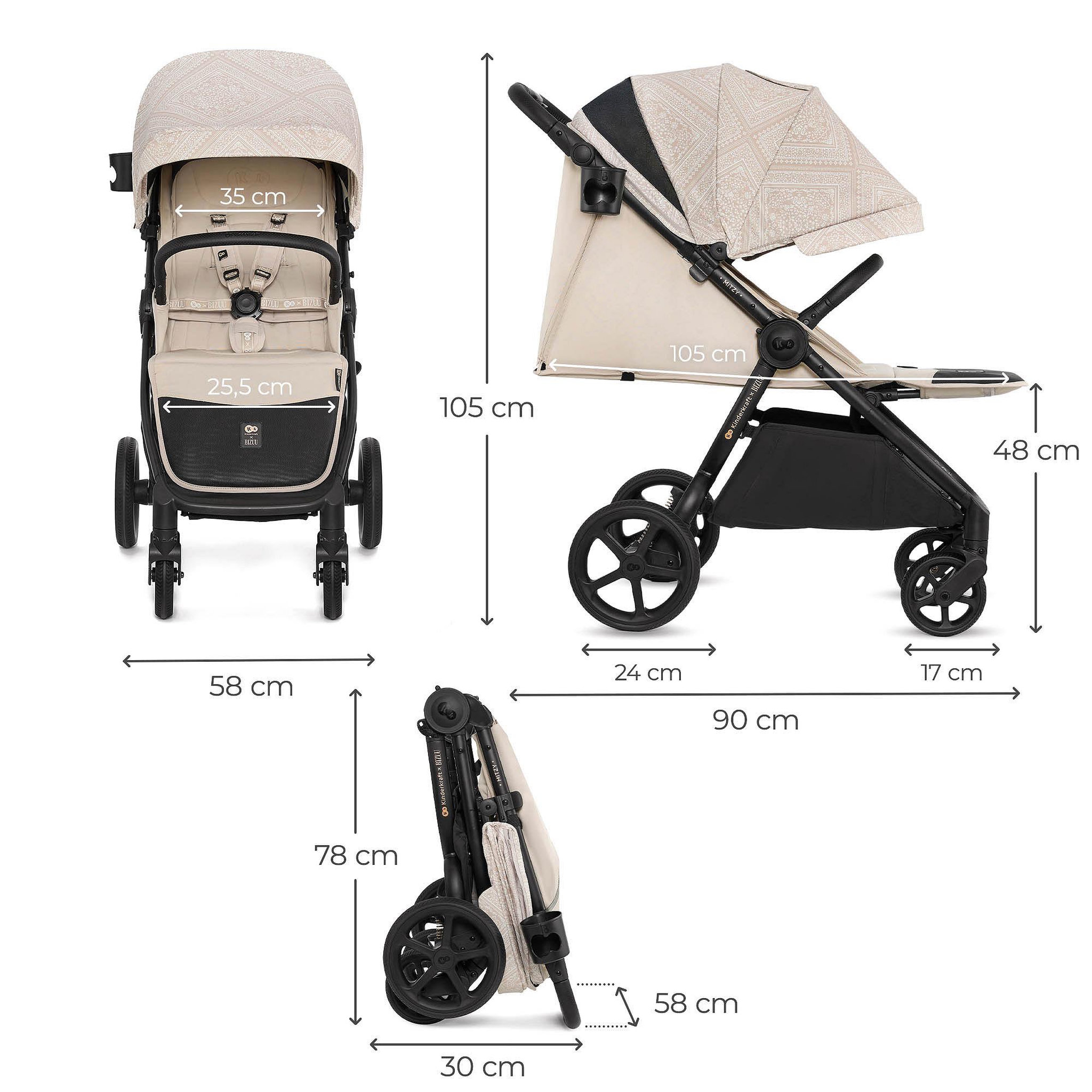 Voir la diapositive 6 : KINDERKRAFT Poussette compacte avec suspension et protection UPF50+ pour bébé