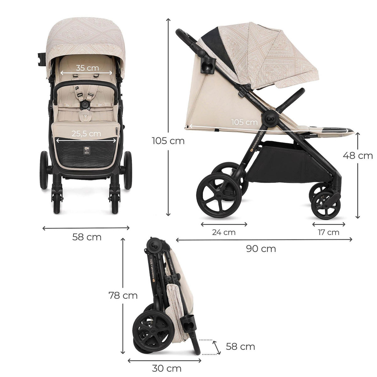 KINDERKRAFT Poussette compacte avec suspension et protection UPF50+ pour bébé