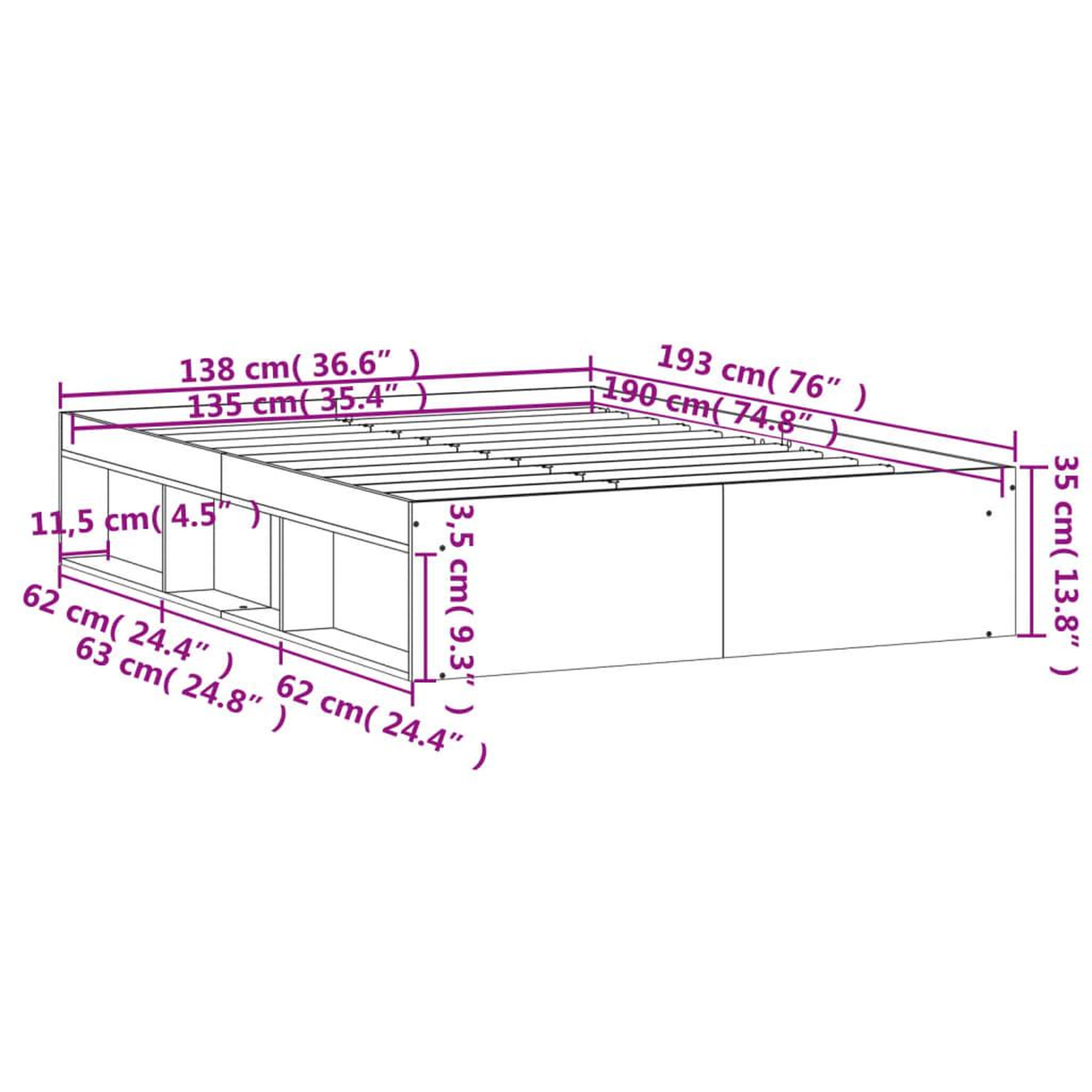 Voir la diapositive 6 : VIDAXL Cadre de lit sans matelas gris beton 135x190 cm