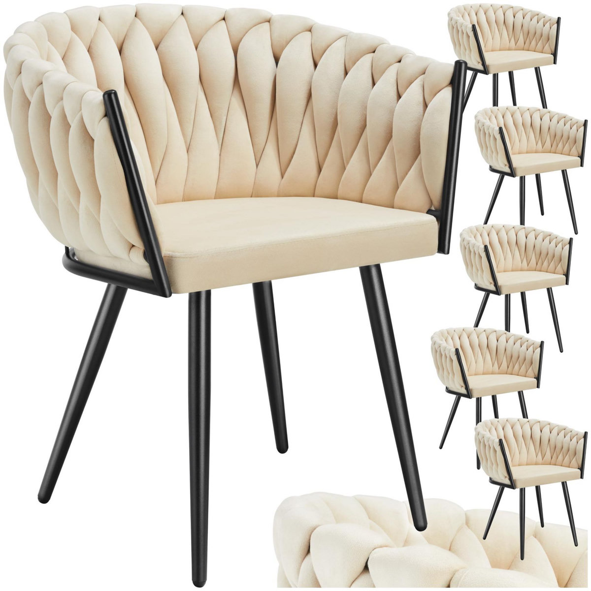 tectake Lot de chaises de salle à manger rembourrée avec revêtement en velours et design noué sable Lot de 6