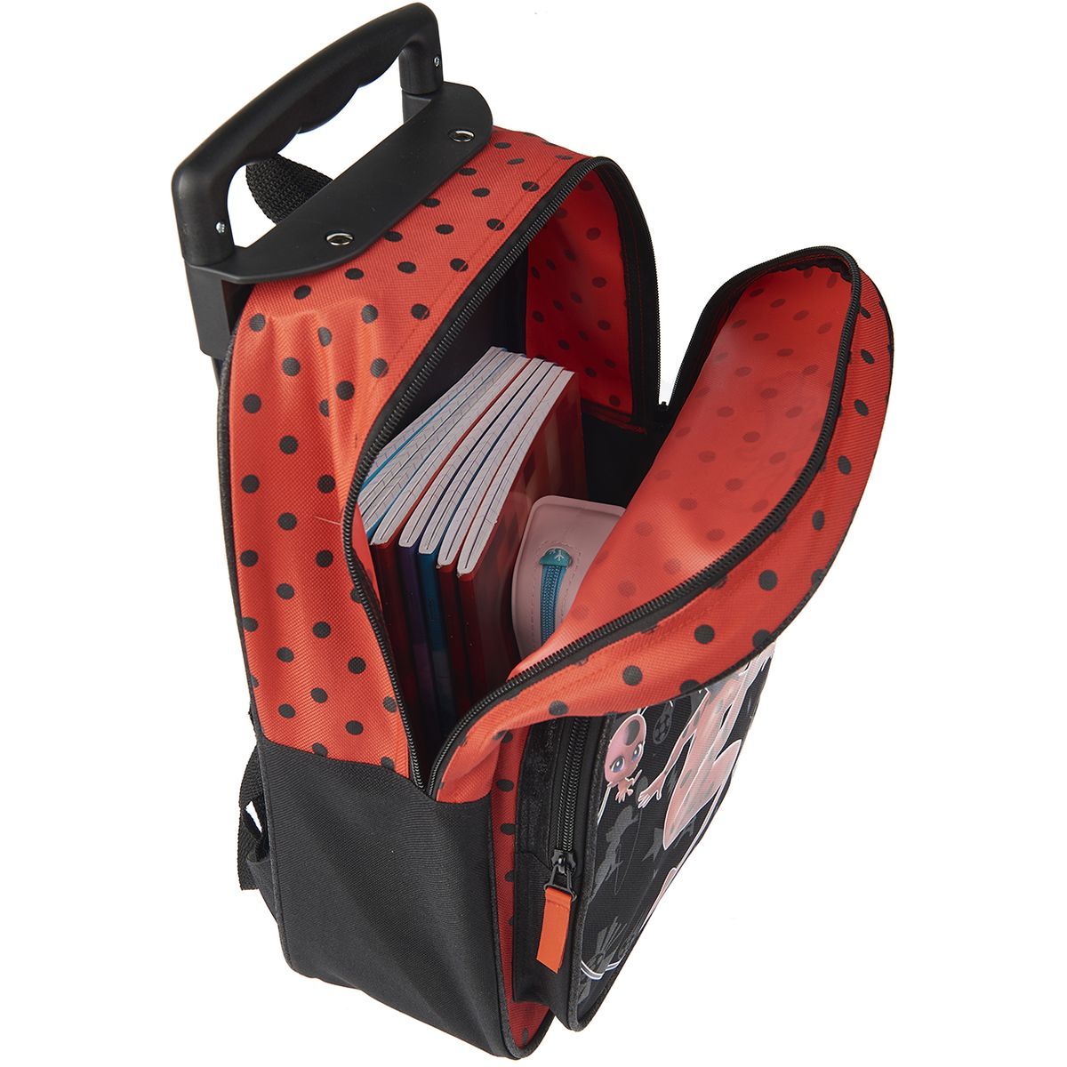 Sac maternelle à roulettes 38 cm CP/CE1/CE2 noir et rouge MIRACULOUS