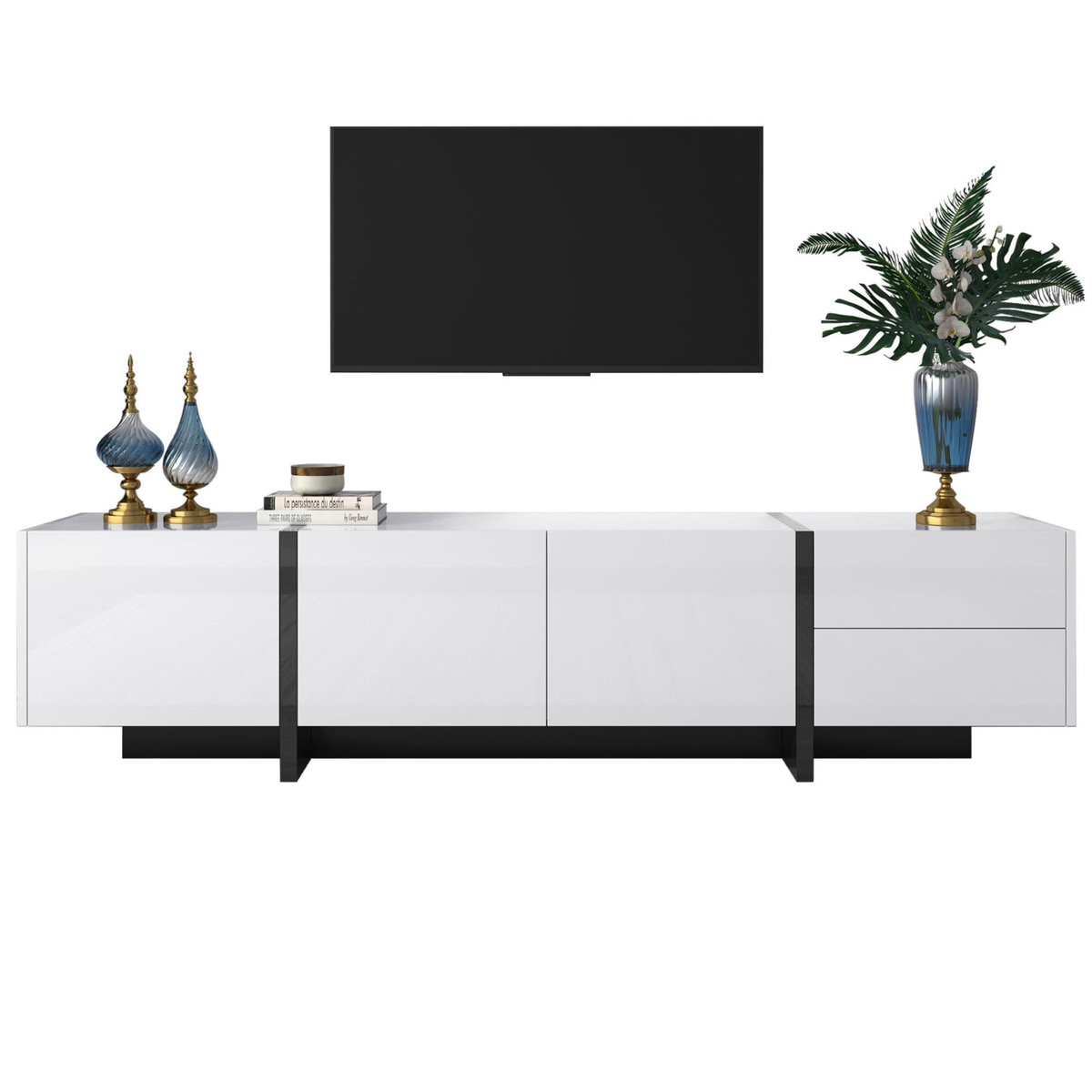MERAX Meuble tv blanc 190 cm panneau de particules