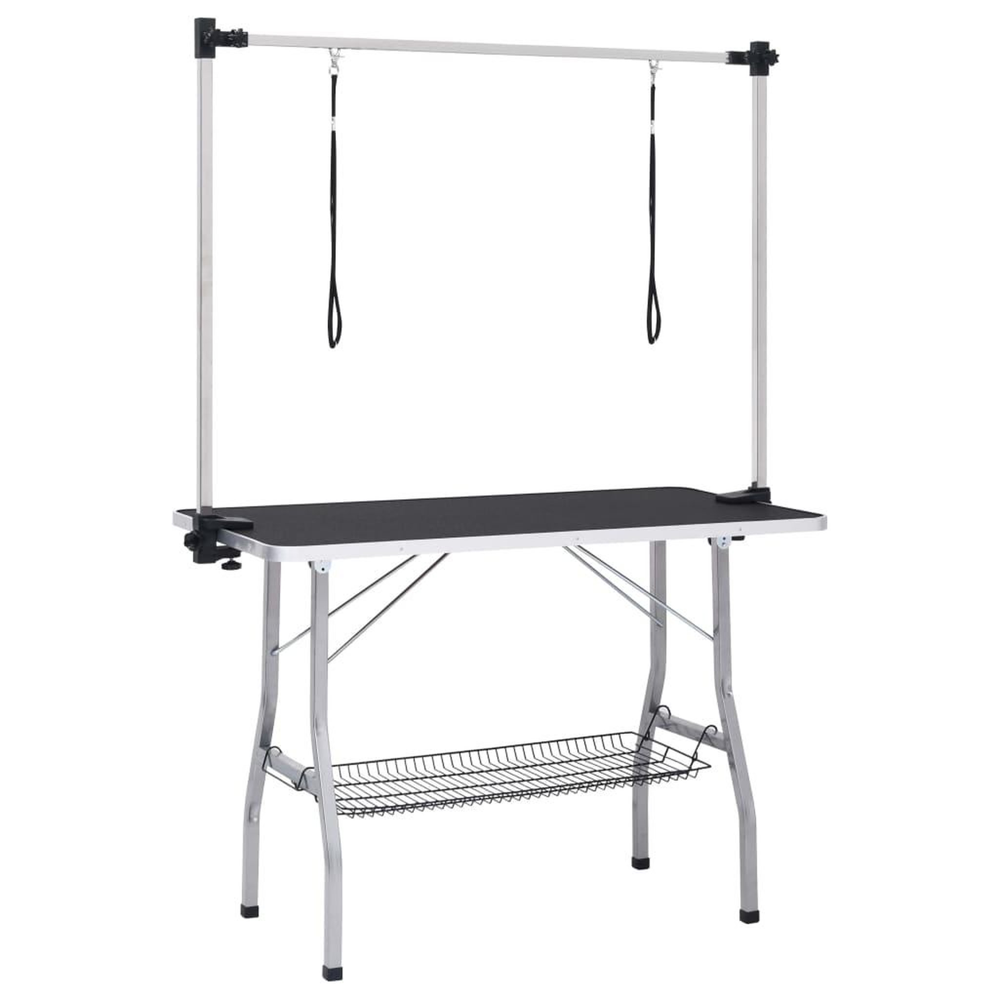 Voir la diapositive 2 : VIDAXL Table de toilettage reglable de chiens avec 2 boucles et panier