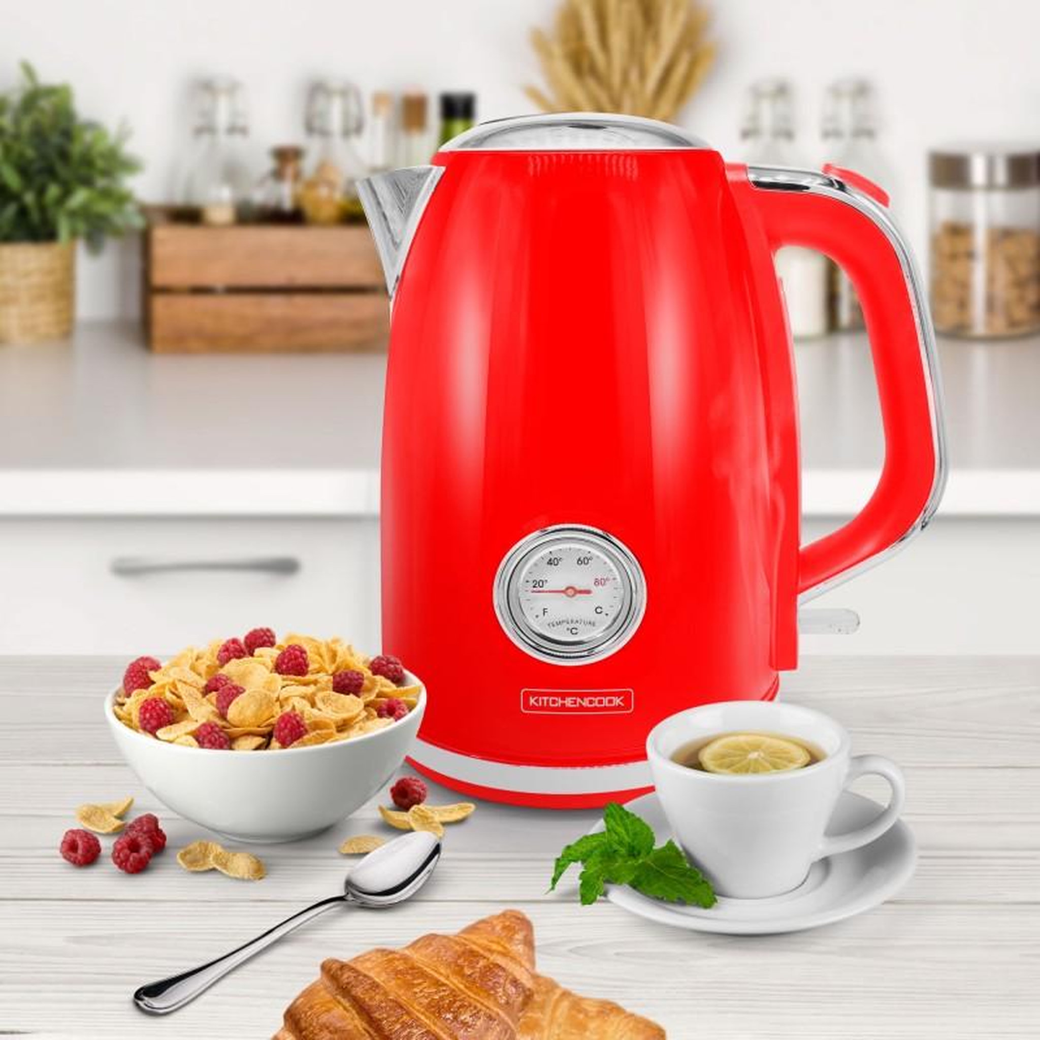 Voir la diapositive 2 : KITCHENCOOK Bouilloire style rétro avec filtre calcaire retro tea rouge kitchencook