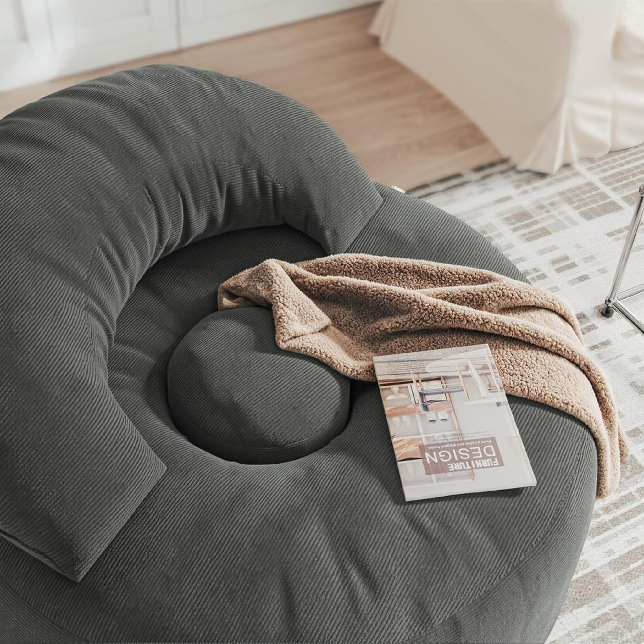 Voir la diapositive 5 : SOBUY Fauteuil relax avec repose-pieds en velours côtelé gris 110x125x65cm fst100-dg
