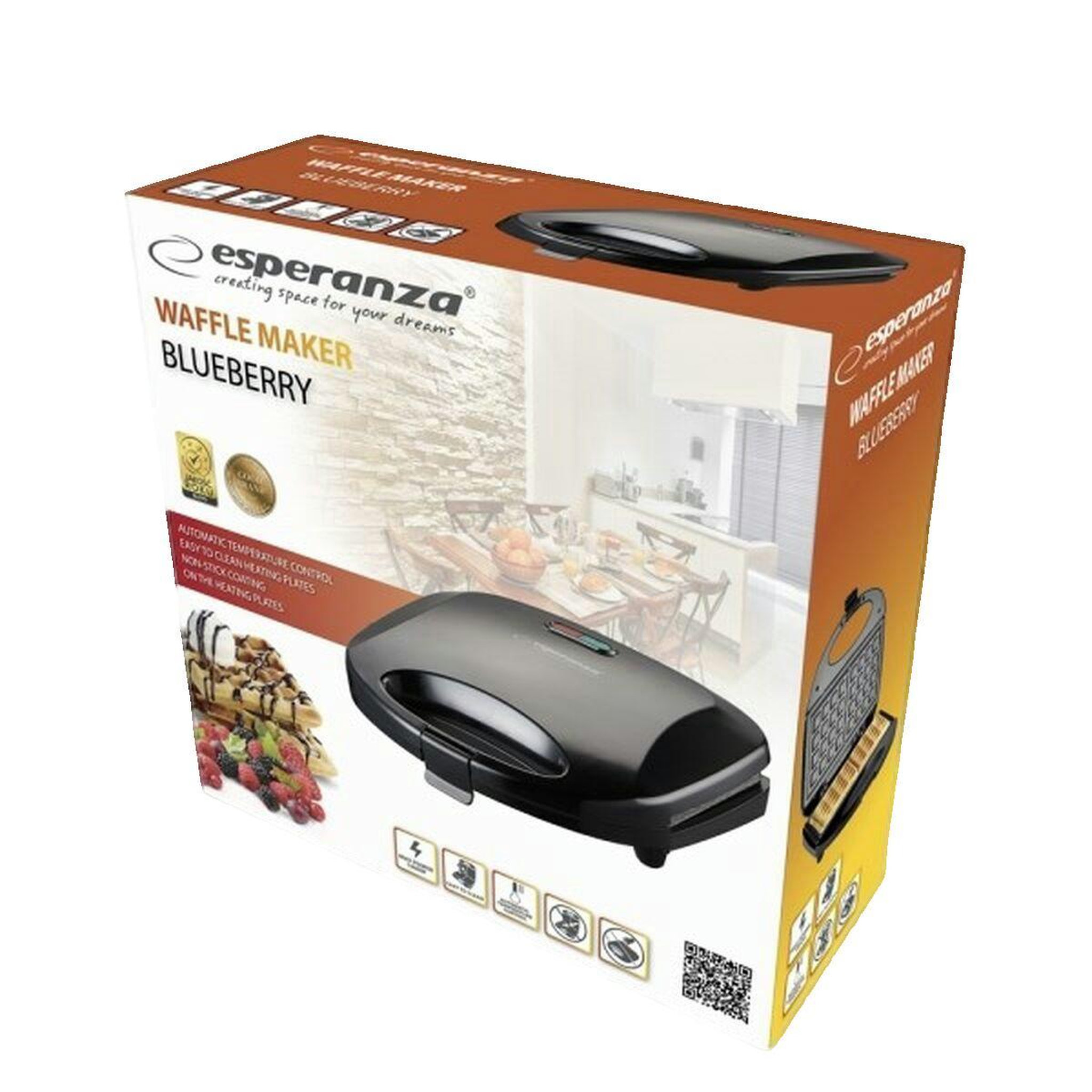 Voir la diapositive 2 : ESPERANZA Gaufrier Esperanza EKT008 Noir 1000 W