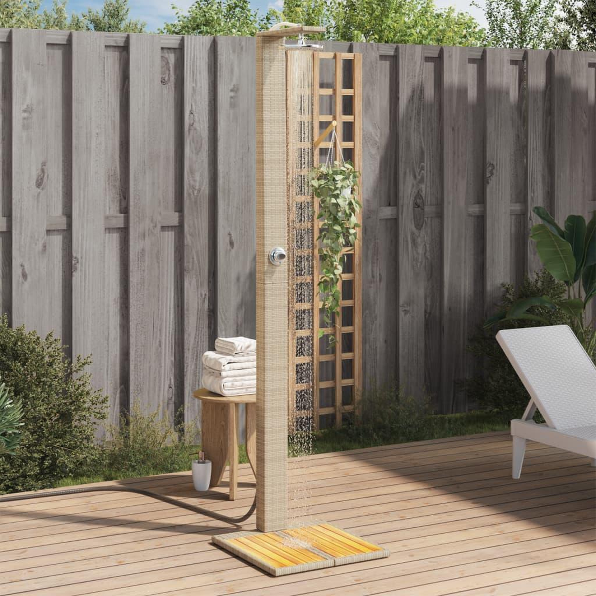 VIDAXL Douche d'exterieur beige 50x55x224cm resine tressee bois acacia