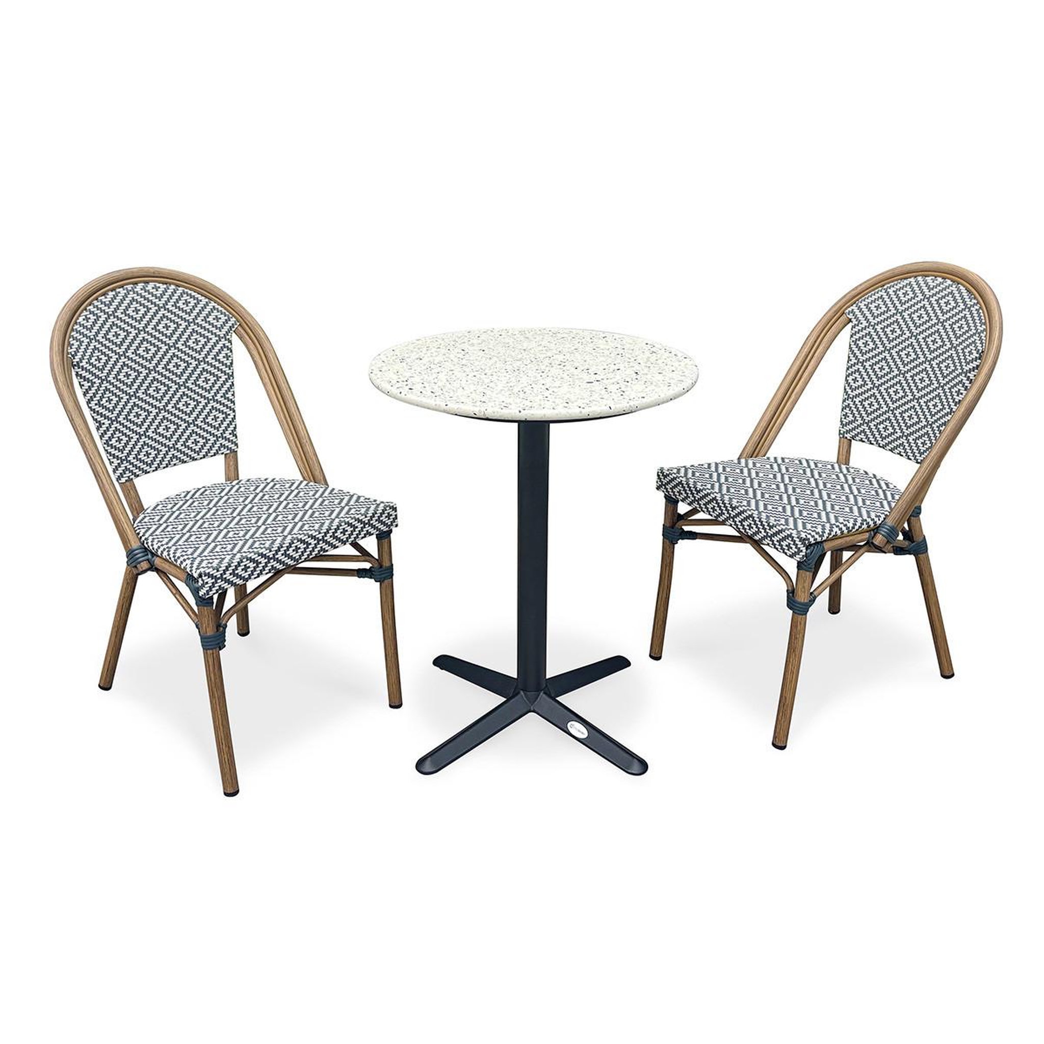 Paris Prix Ensemble table de jardin en terrazzo & 2 chaises  bistro  60cm bleu