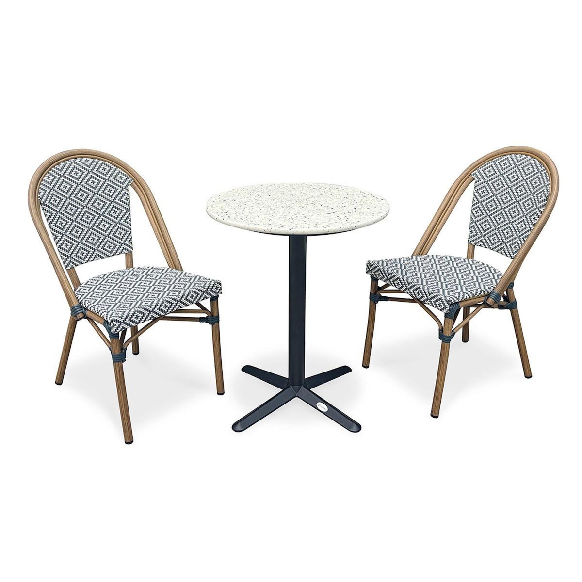 Paris Prix Ensemble Table de Jardin en Terrazzo & 2 Chaises  Bistro  60cm Bleu