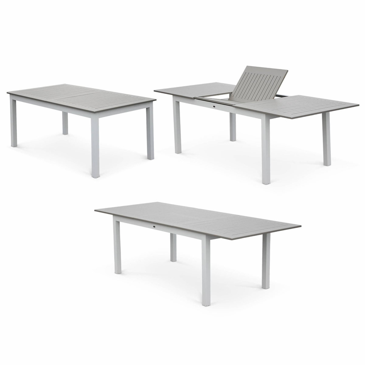 SWEEEK Table de jardin extensible aluminium + 8 assises - Chicago Blanc / Taupe - Table extensible 175/245cm avec rallonge et 8 assises en textilène