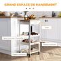 Voir la diapositive 4 : HOMCOM Chariot de service desserte de cuisine à roulettes 2 étagères + plateau amovible + tiroir bois de pin MDF