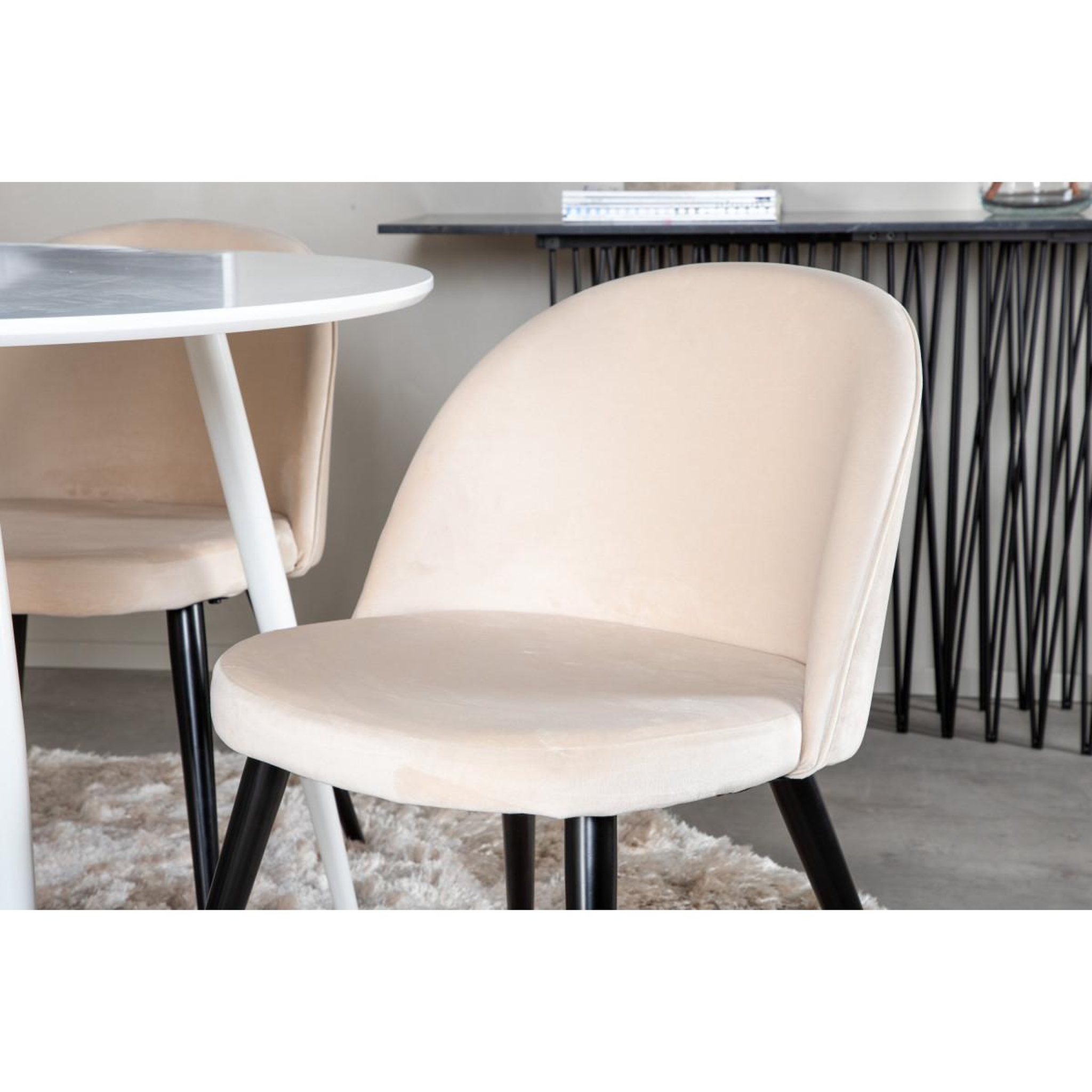 Voir la diapositive 5 : Paris Prix Ensemble table à manger & 4 chaises  plaza i & velvet  100cm blanc & beige