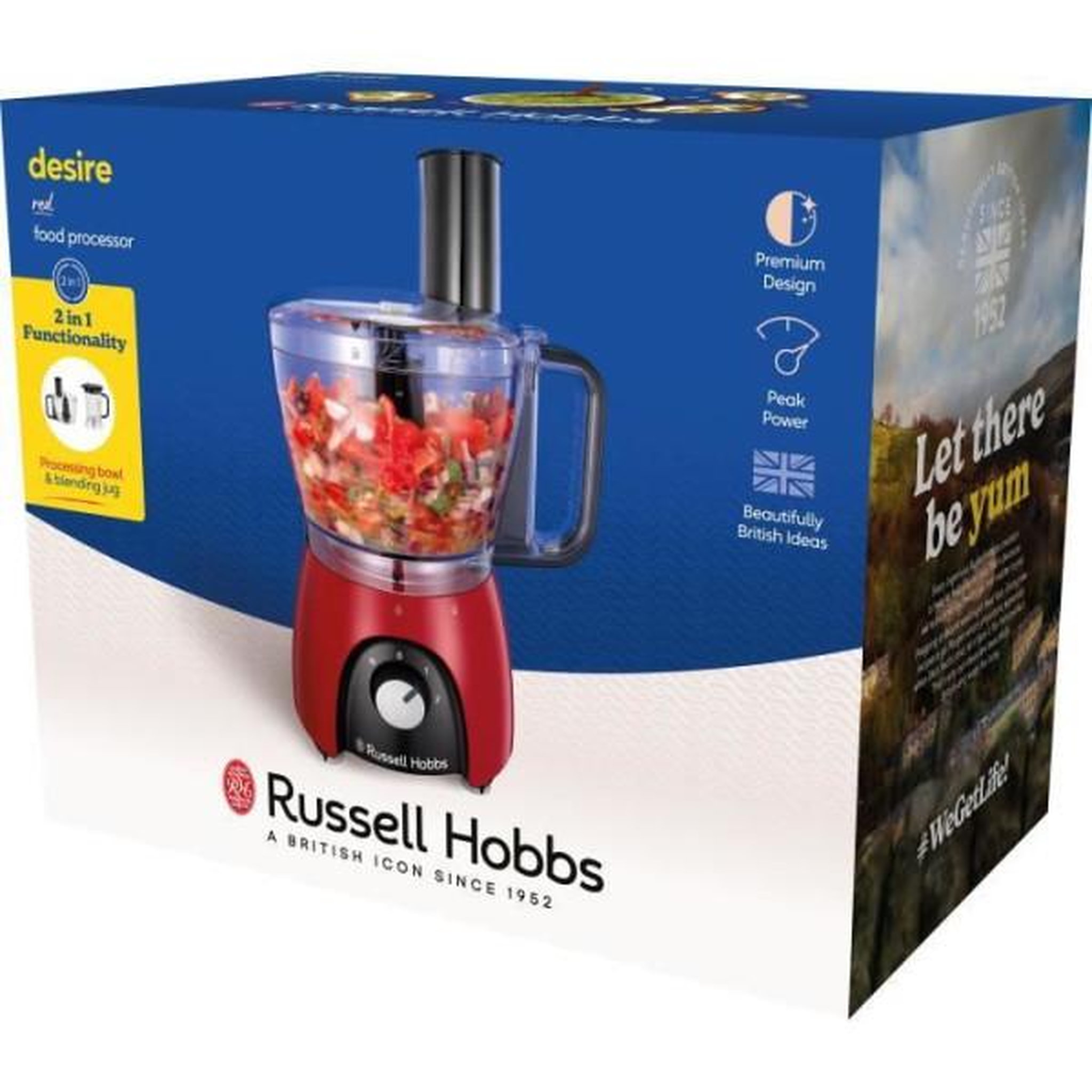 Voir la diapositive 4 : Russell Hobbs Robot  culinaire - RUSSEL HOBBS - Desire Red - 600 W - 2 vitesses + pulse - Rouge