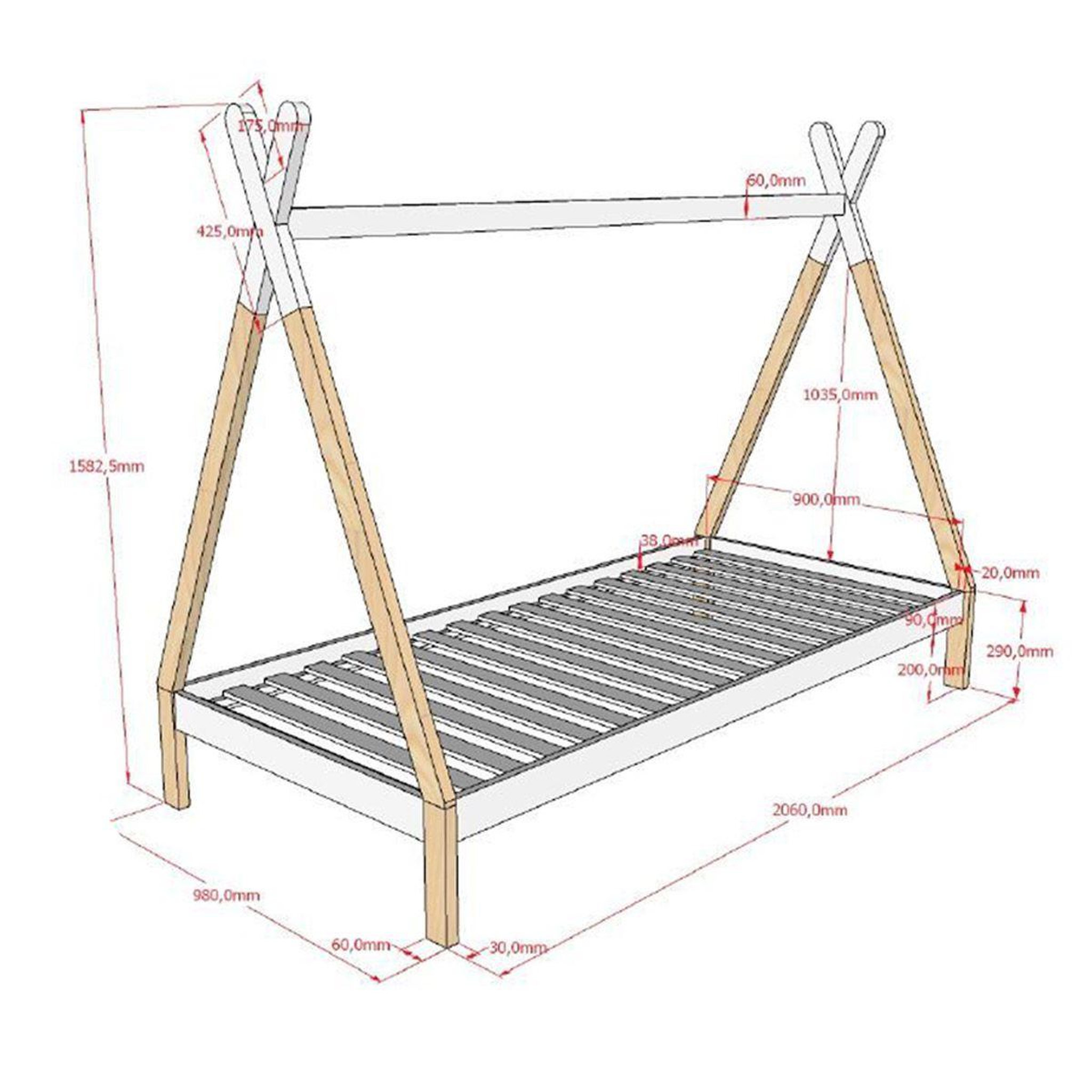 Voir la diapositive 5 : Paris Prix Lit enfant en pin massif  tipi  90x200cm blanc
