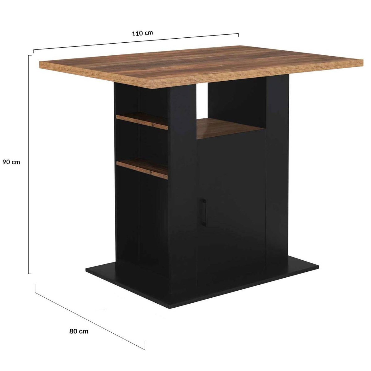 ID MARKET Ilot central UGO 110 cm bois noir et effet bois foncé HAWKINS avec rangements