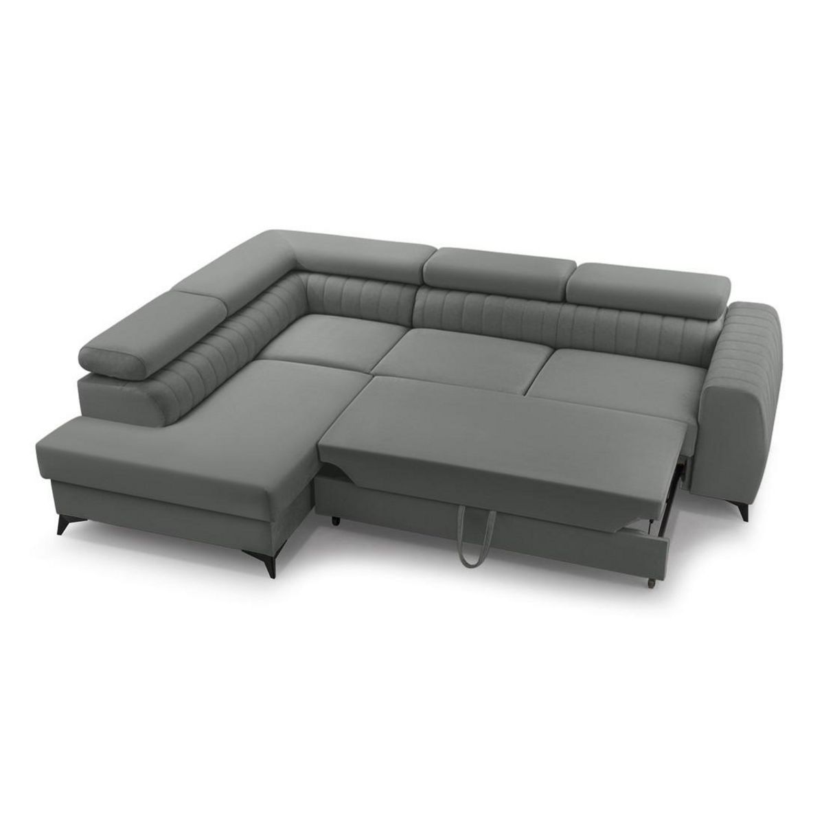 BEST MOBILIER Aneta - canapé d'angle gauche 5 places - convertible avec coffre et têtières - en velours