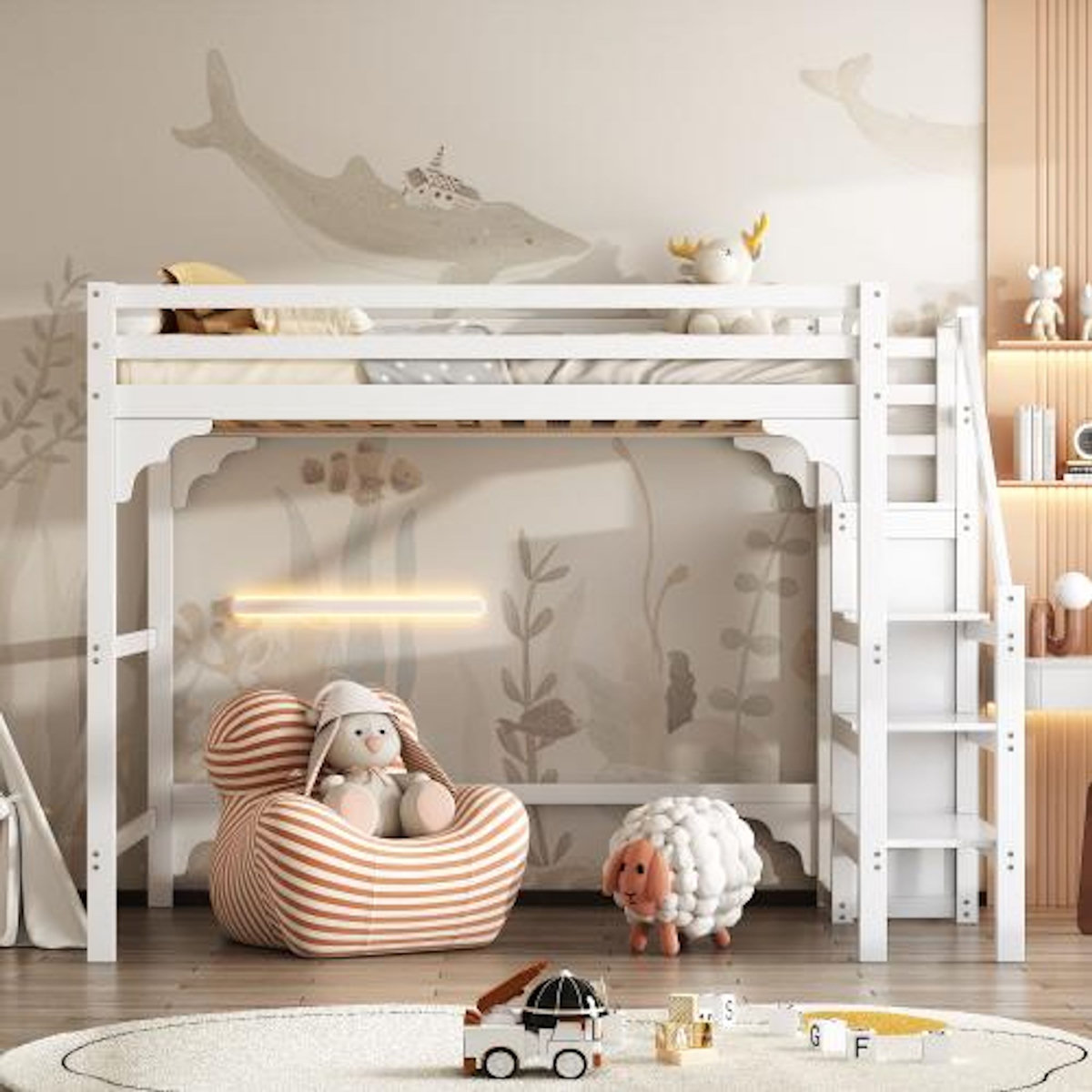 MERAX Lit mezzanine 140x200 cm coloris blanc pin
