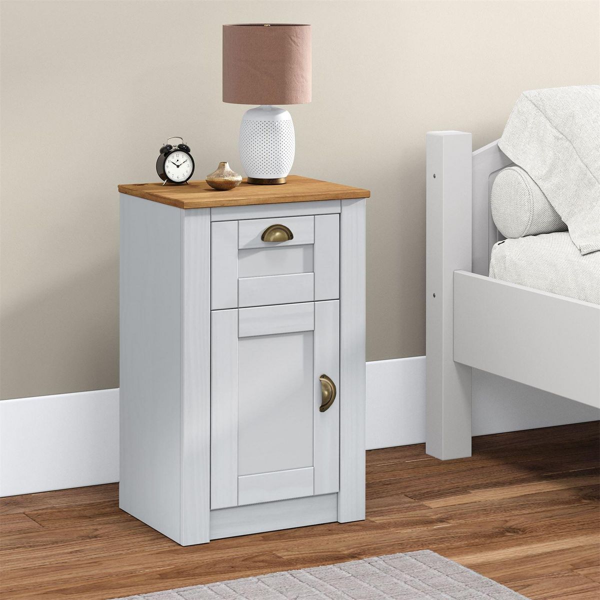 IDIMEX Table de chevet BOLTON avec 1 tiroir et 1 porte, en pin massif