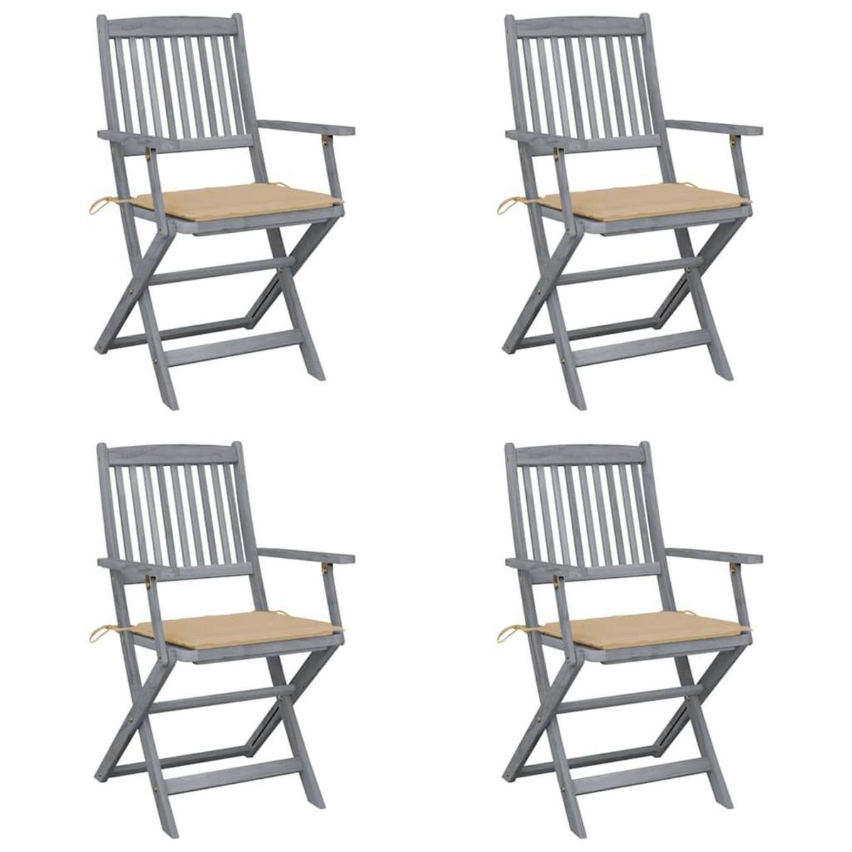 VIDAXL Chaises pliables d'exterieur lot de 4 et coussins Bois d'acacia