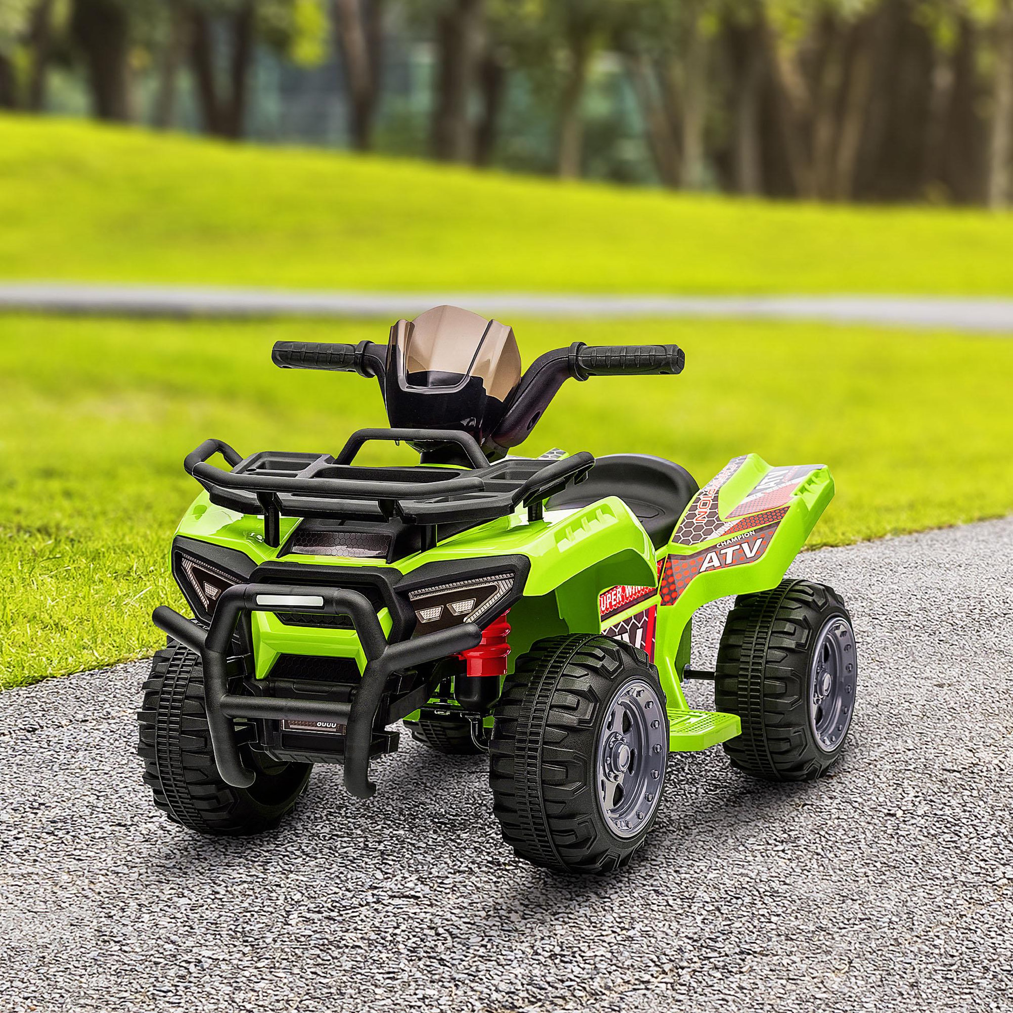 Voir la diapositive 2 : HOMCOM Buggy électrique enfant quad électrique pour enfant de 18 à 36 mois effet lumineux 6 V 2 Km/h max. métal PP vert