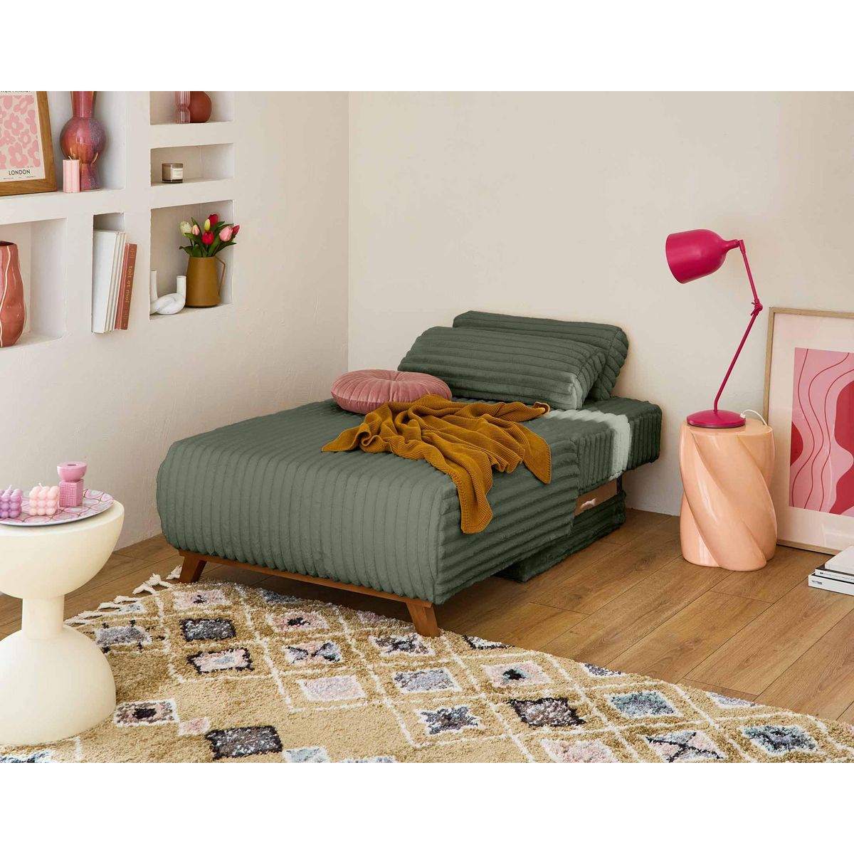 BEST MOBILIER Cristal - fauteuil - convertible avec coffre - en fausse fourrure côtelée