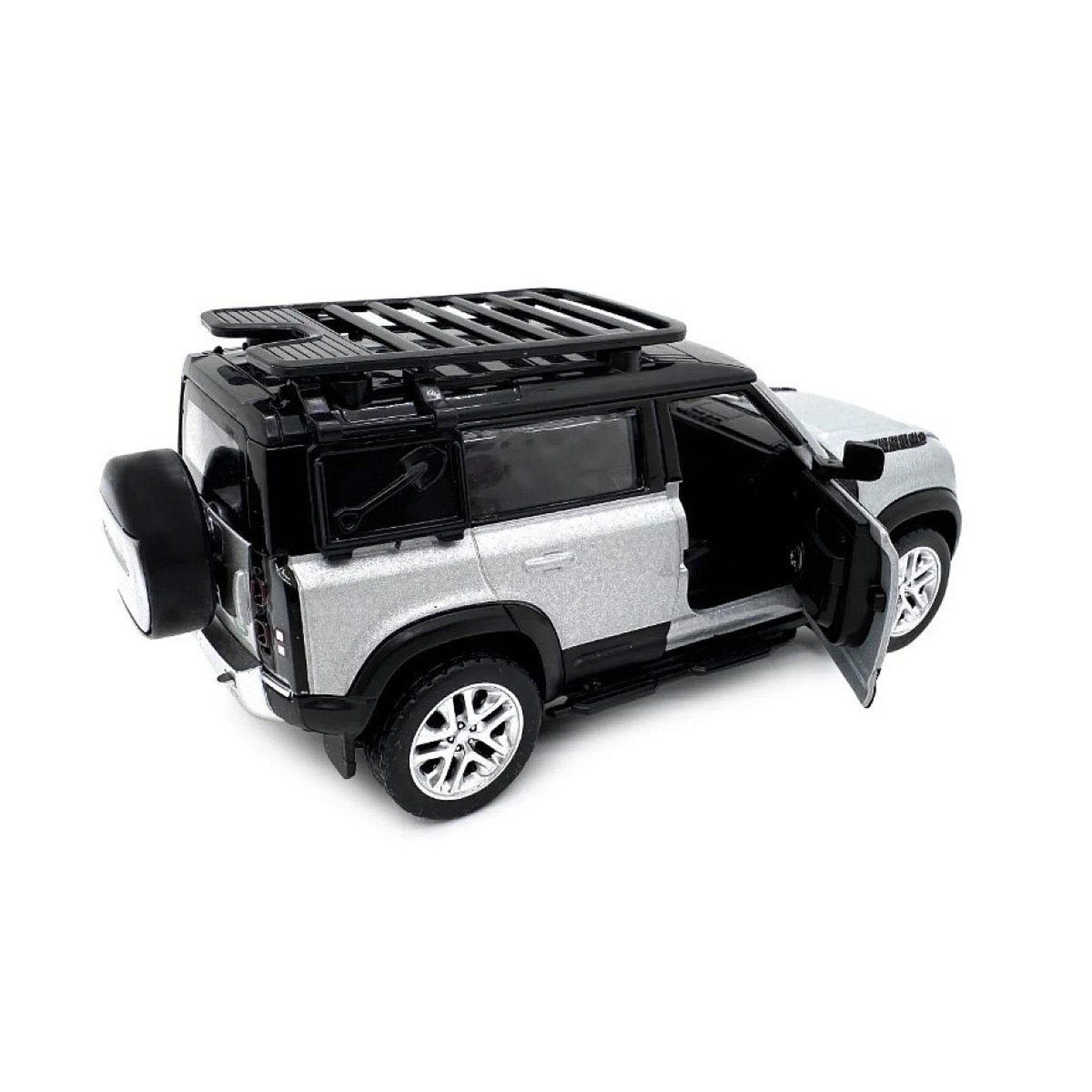 Voir la diapositive 2 : Jamara Land rover defender 110 miniature 1:43 argent 2en1