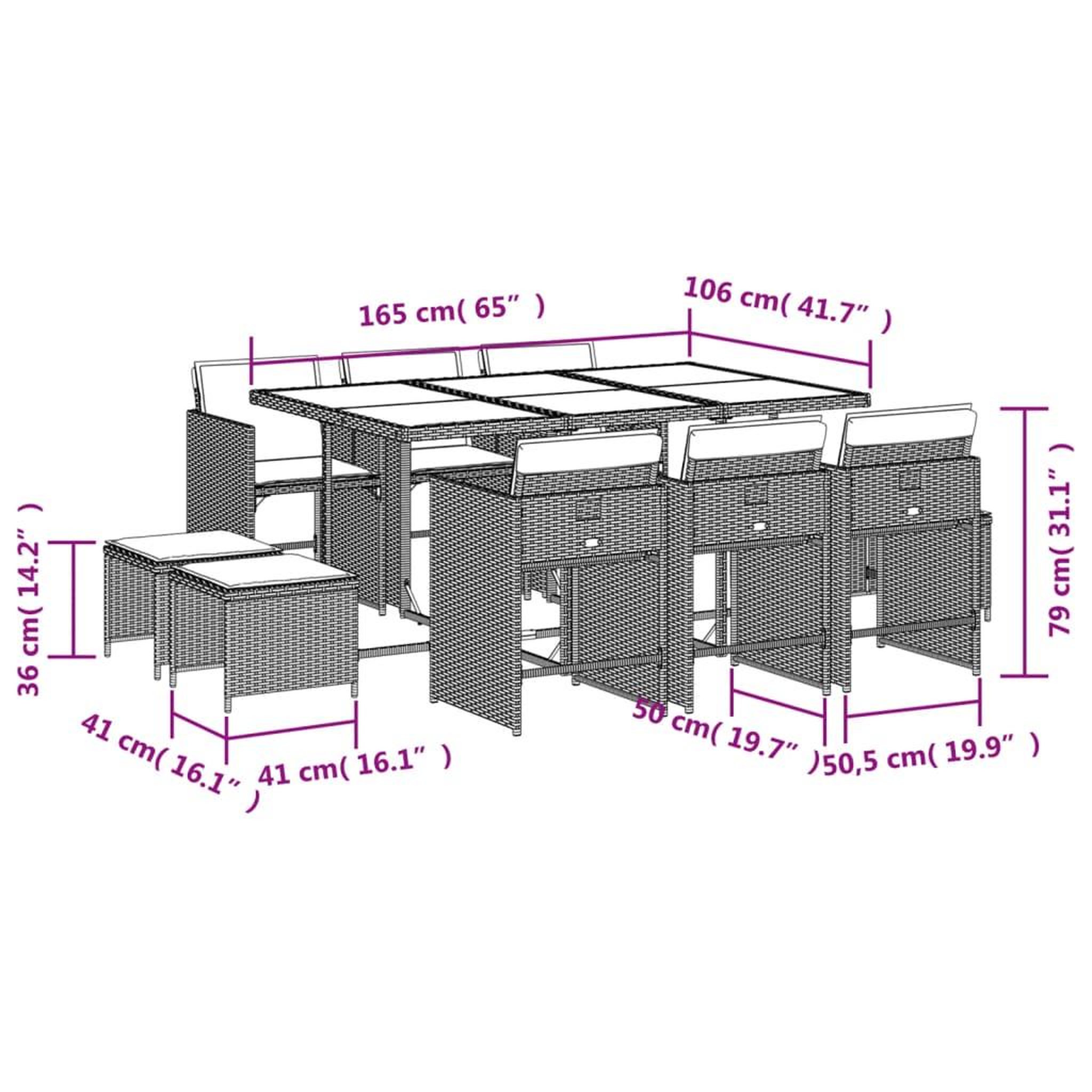 Voir la diapositive 6 : VIDAXL Ensemble a manger de jardin 11pcs avec coussins gris poly rotin