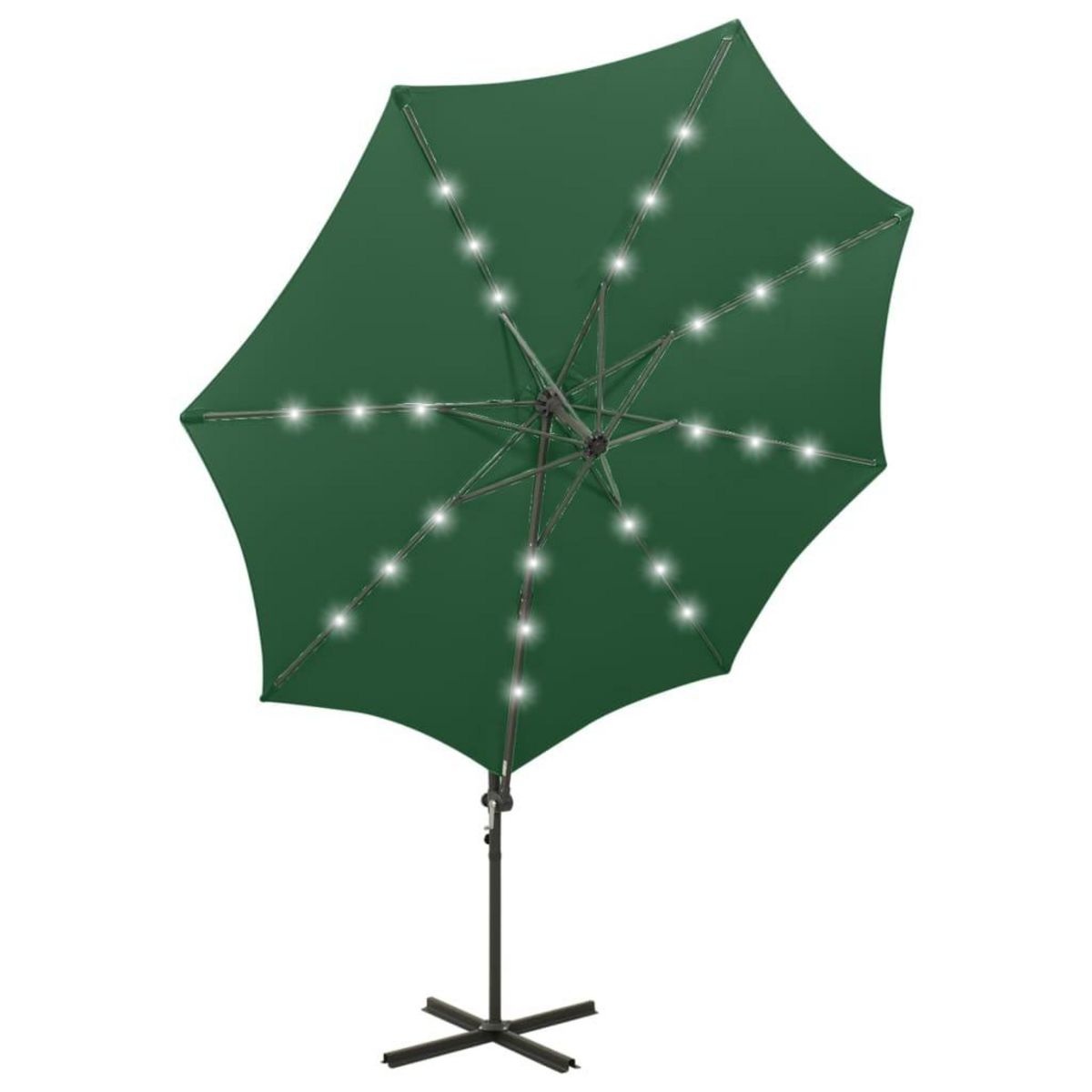 VIDAXL Parasol de jardin en porte-a-faux et mat et lumieres LED vert