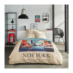 Today Parure de lit - TODAY - JAVA - 2 personnes - 240x220 cm - Coton - Imprimé New York - Beige