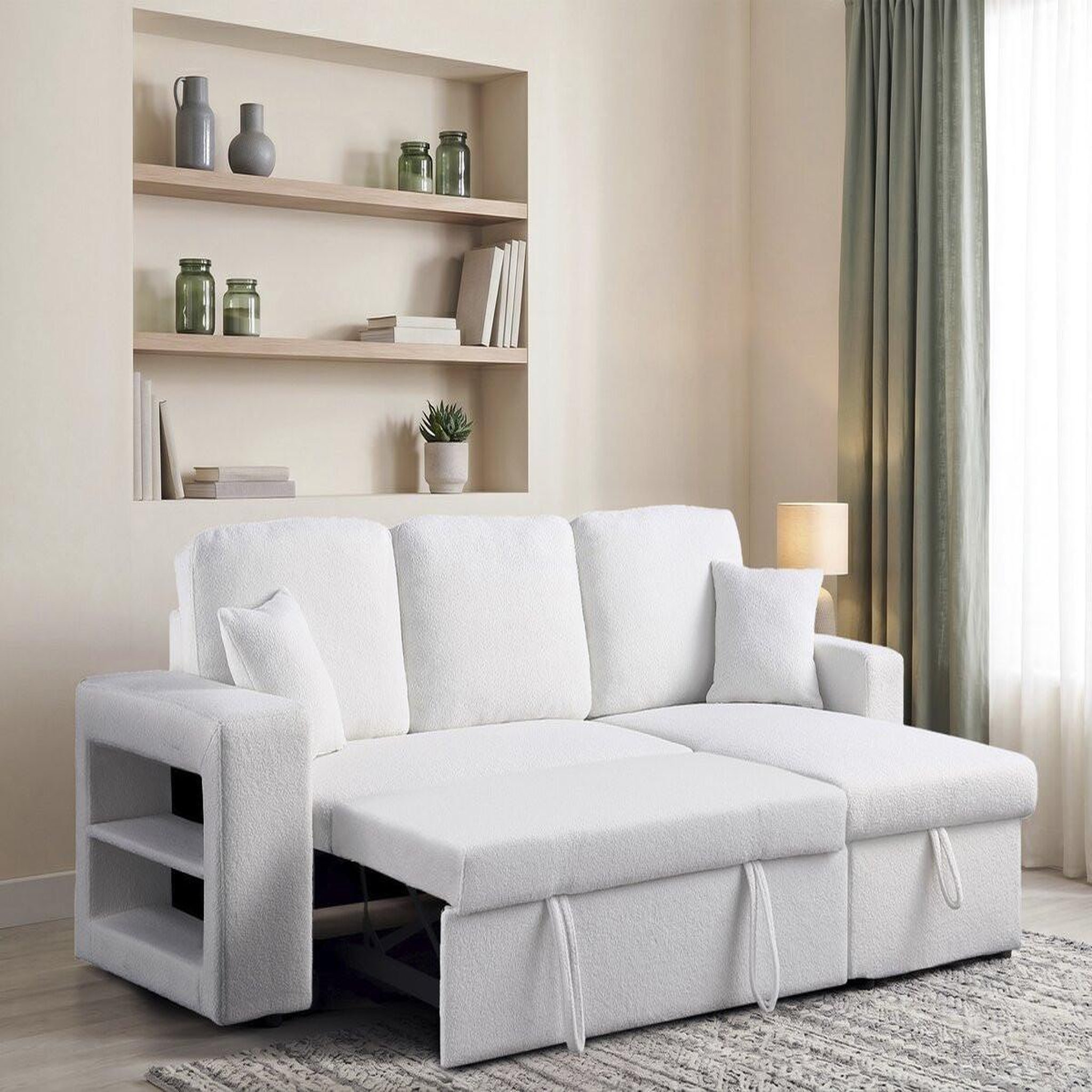 Voir la diapositive 3 : Habitat et Jardin Canapé d'angle bouclettes convertible/reversible  axel  - 3 places - blanc