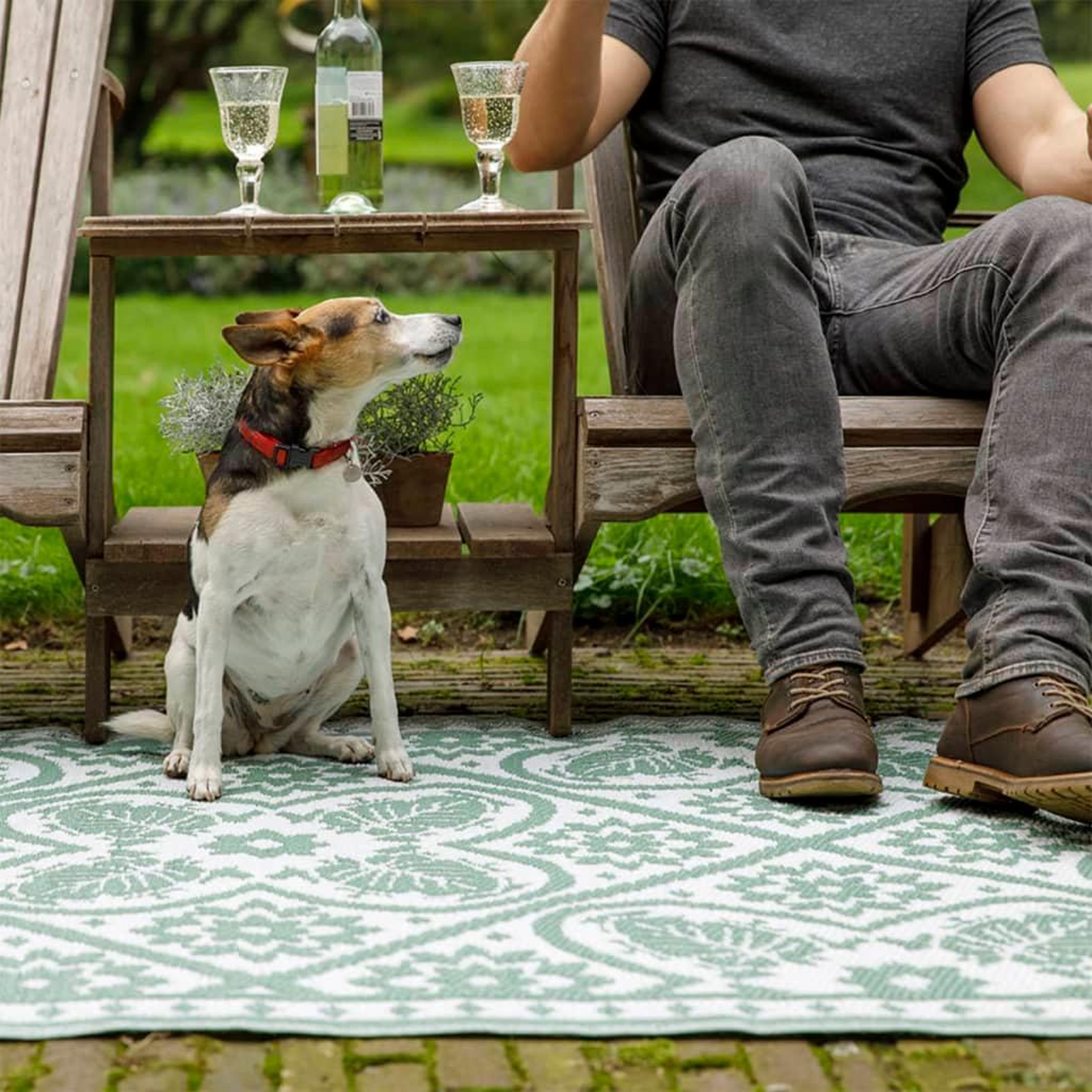Voir la diapositive 4 : ESSCHERT DESIGN Esschert Design Tapis d'exterieur 182x122 cm Tuiles Vert et blanc