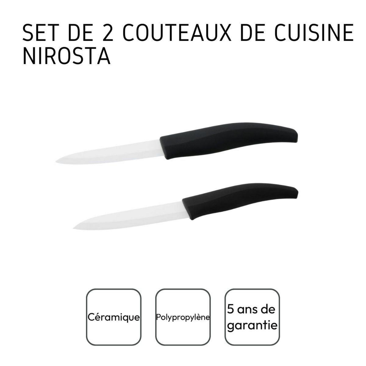 NIROSTA Set de 2 couteaux de cuisine lame en céramique 18 et 24 cm Nirosta